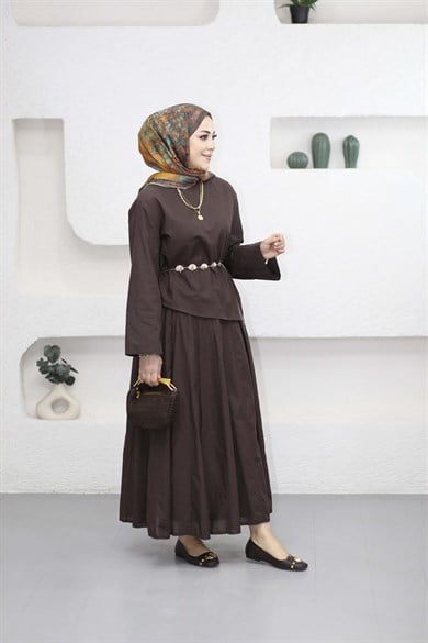 Asimetrik Kesim Takım Kahverengi 24402