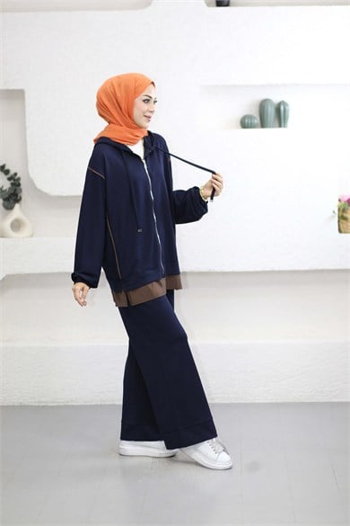 Paraşüt Detaylı Hırka Takım Lacivert 6653