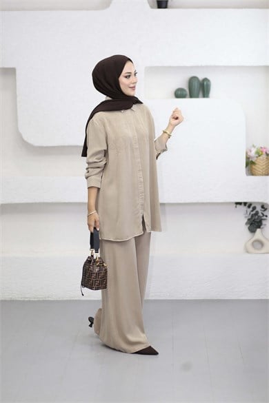 Nakışlı tencel Takım Bej 1379