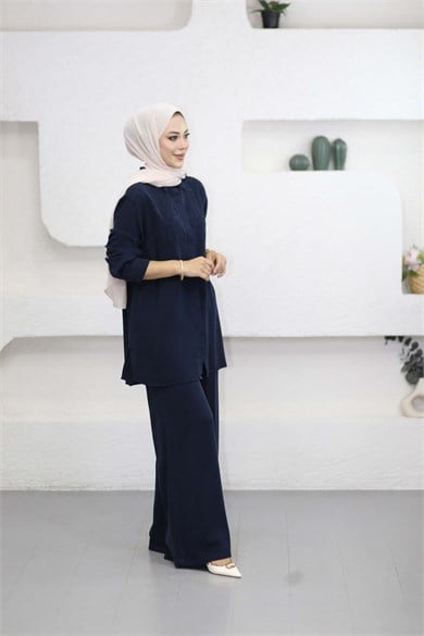 Nakışlı tencel Takım Lacivert 1379
