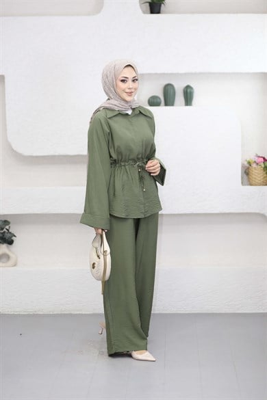 Beli Tünelli Bol Paça Takım Haki 2119