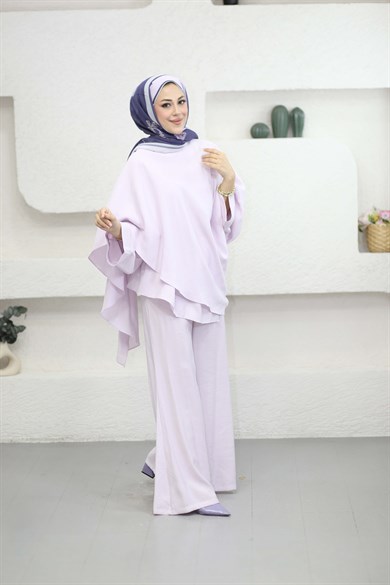 Şal Yaka Detaylı Pantolon Takım Lila 8842