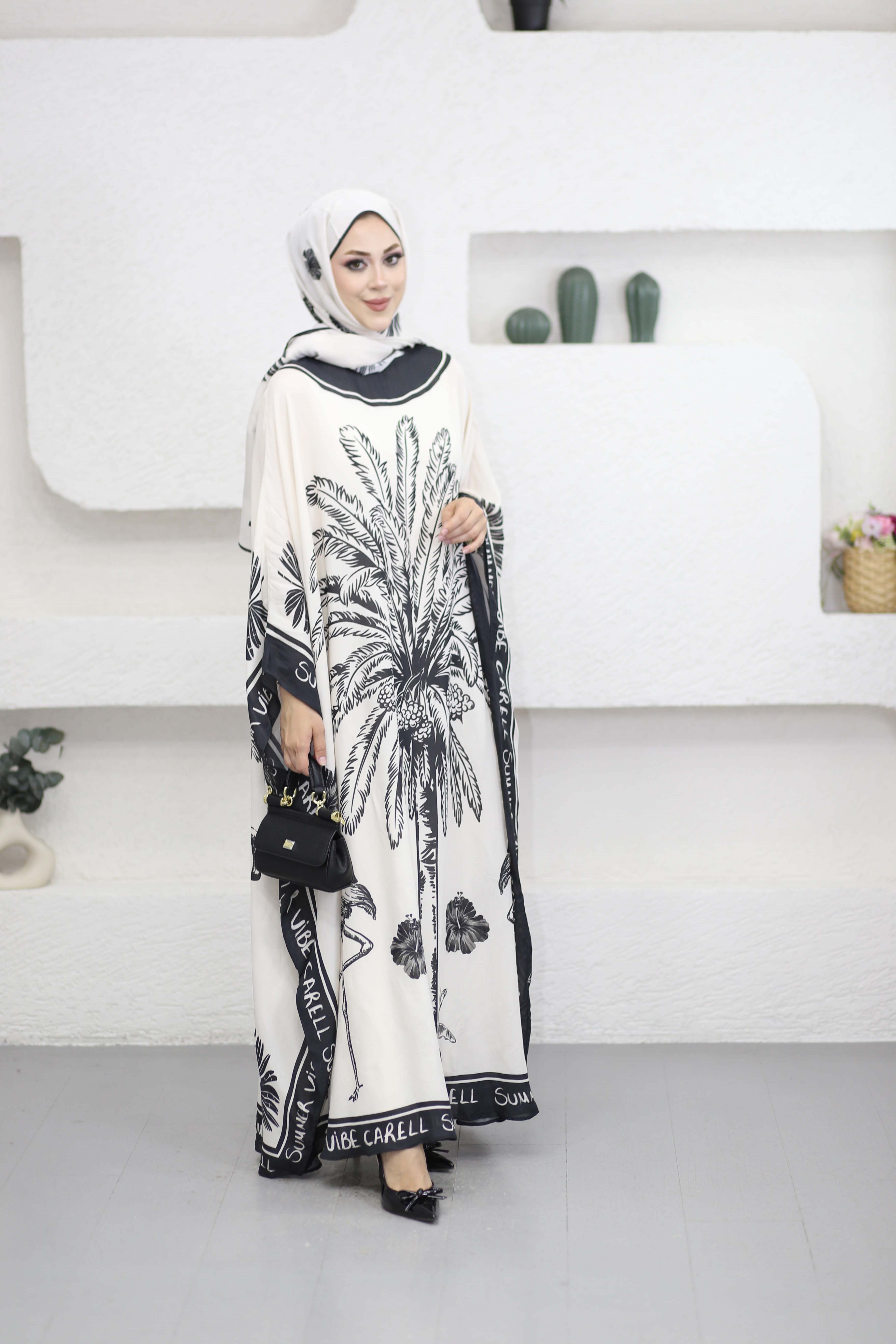 Noir Floş Kaftan Krem 1558