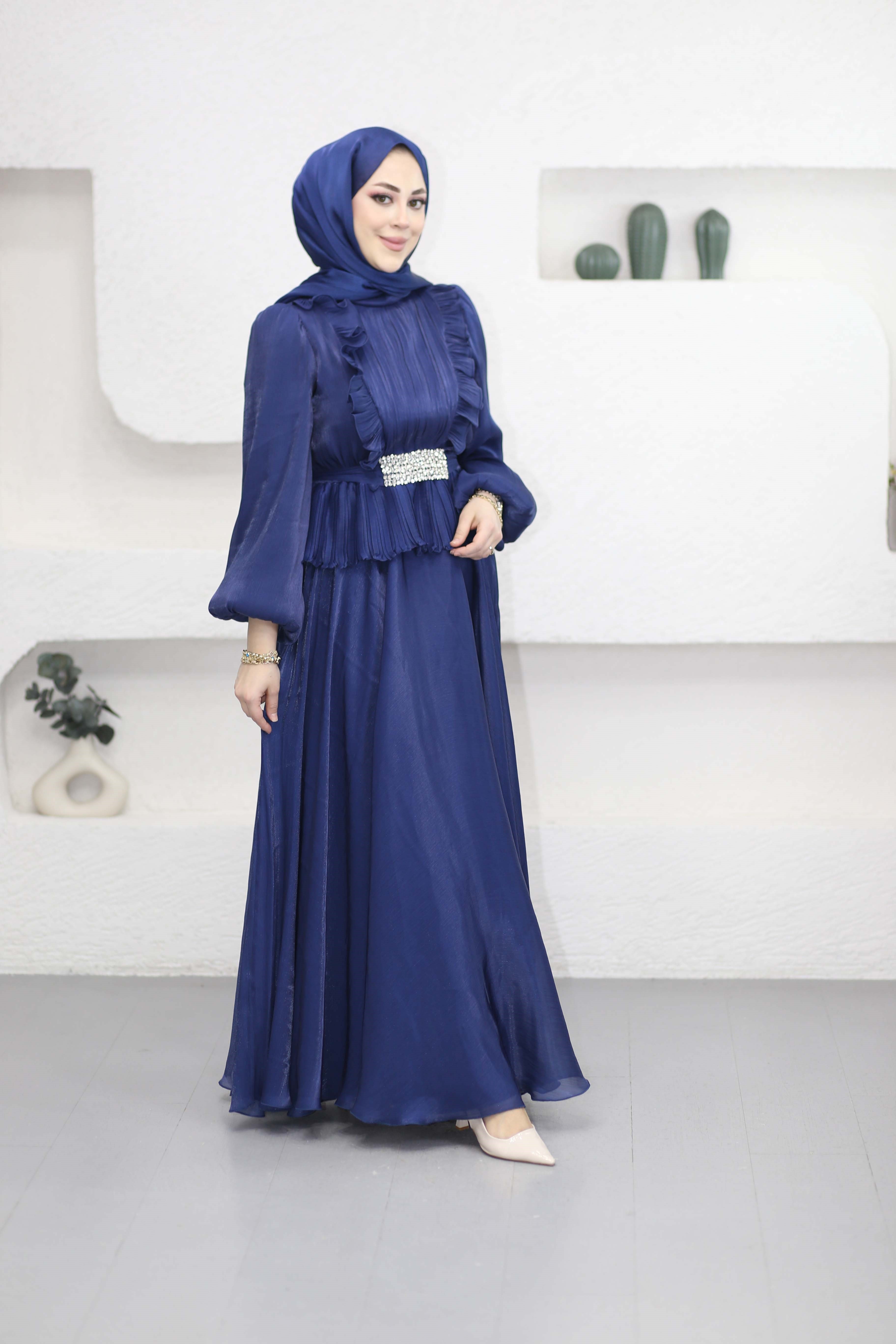 Taş Kemerli Abiye Lacivert 9801