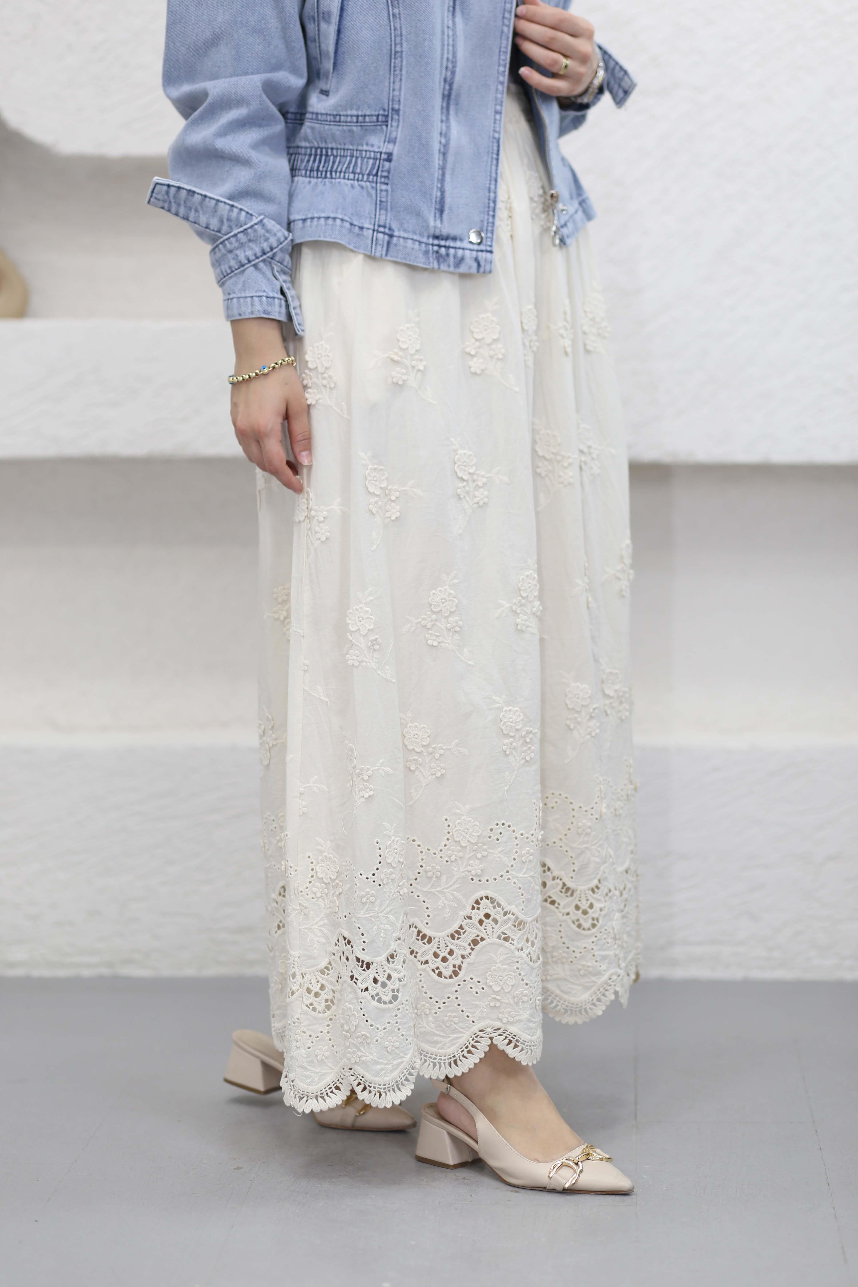 Papatya Ucu Sulu Etek Krem 25162