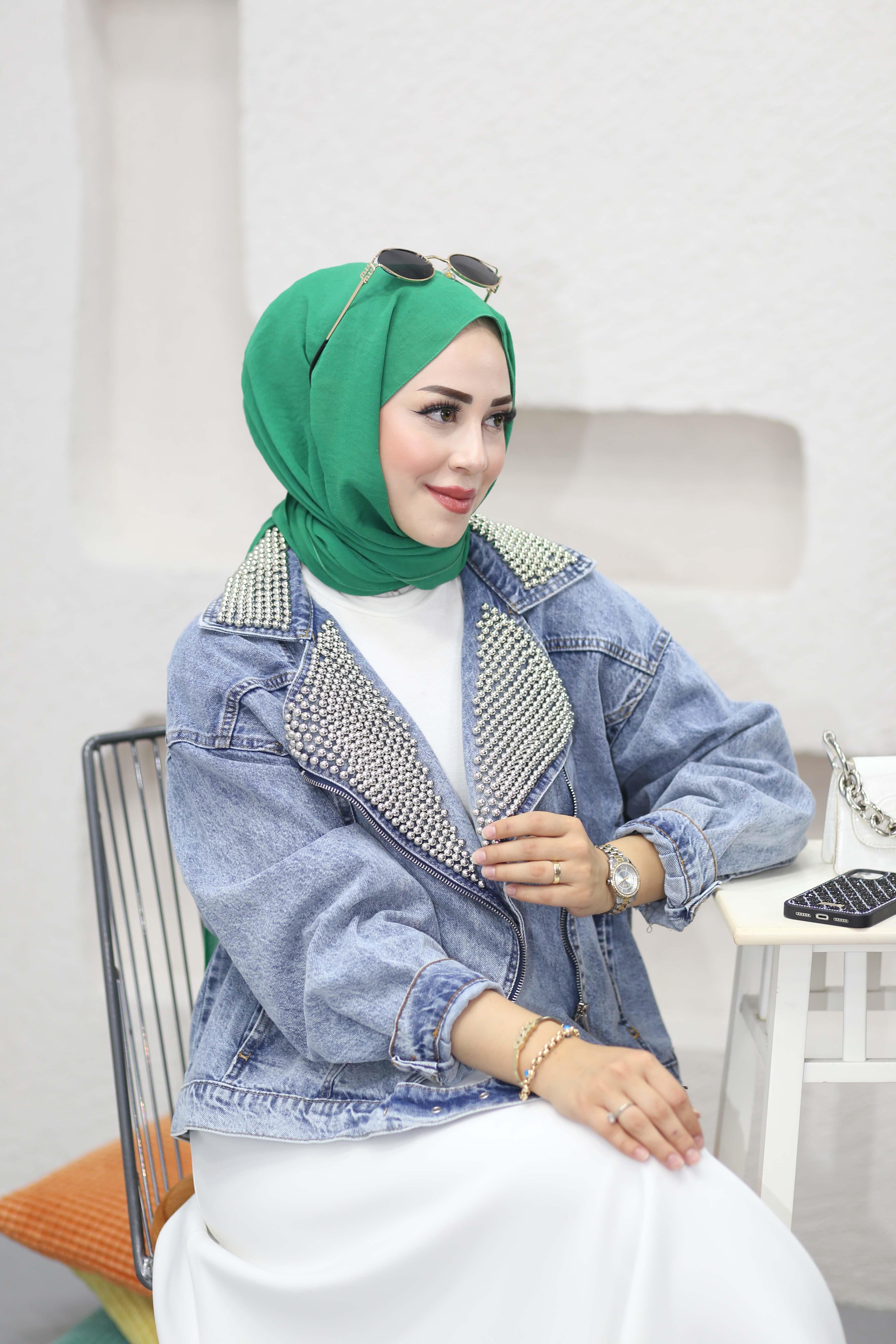 Boncuklu Kot Ceket Açık Mavi 35137
