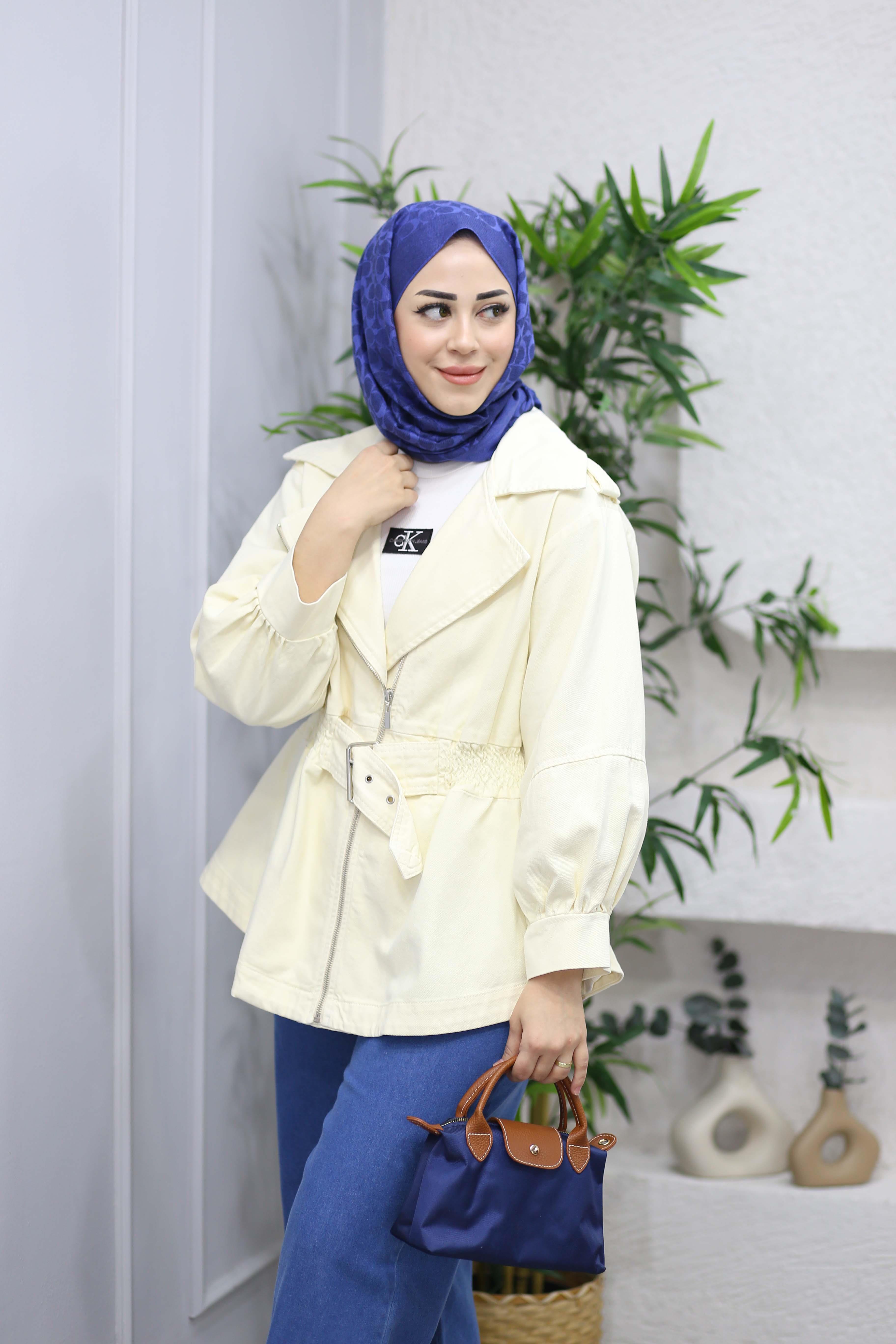 Beli Bağlamalı Ceket Krem 7306