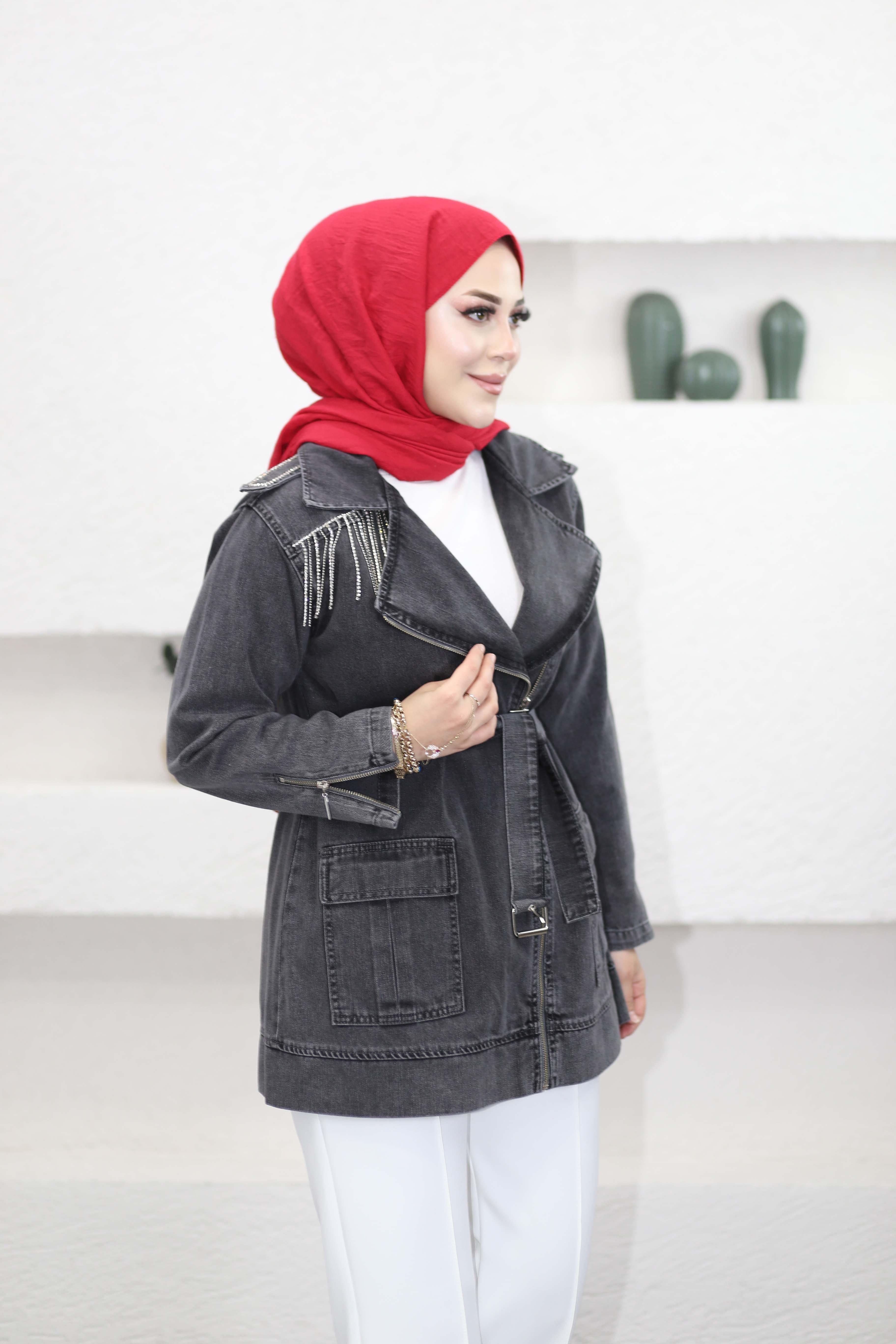 Taş Omuzlu Denim Ceket Antrasit 7471