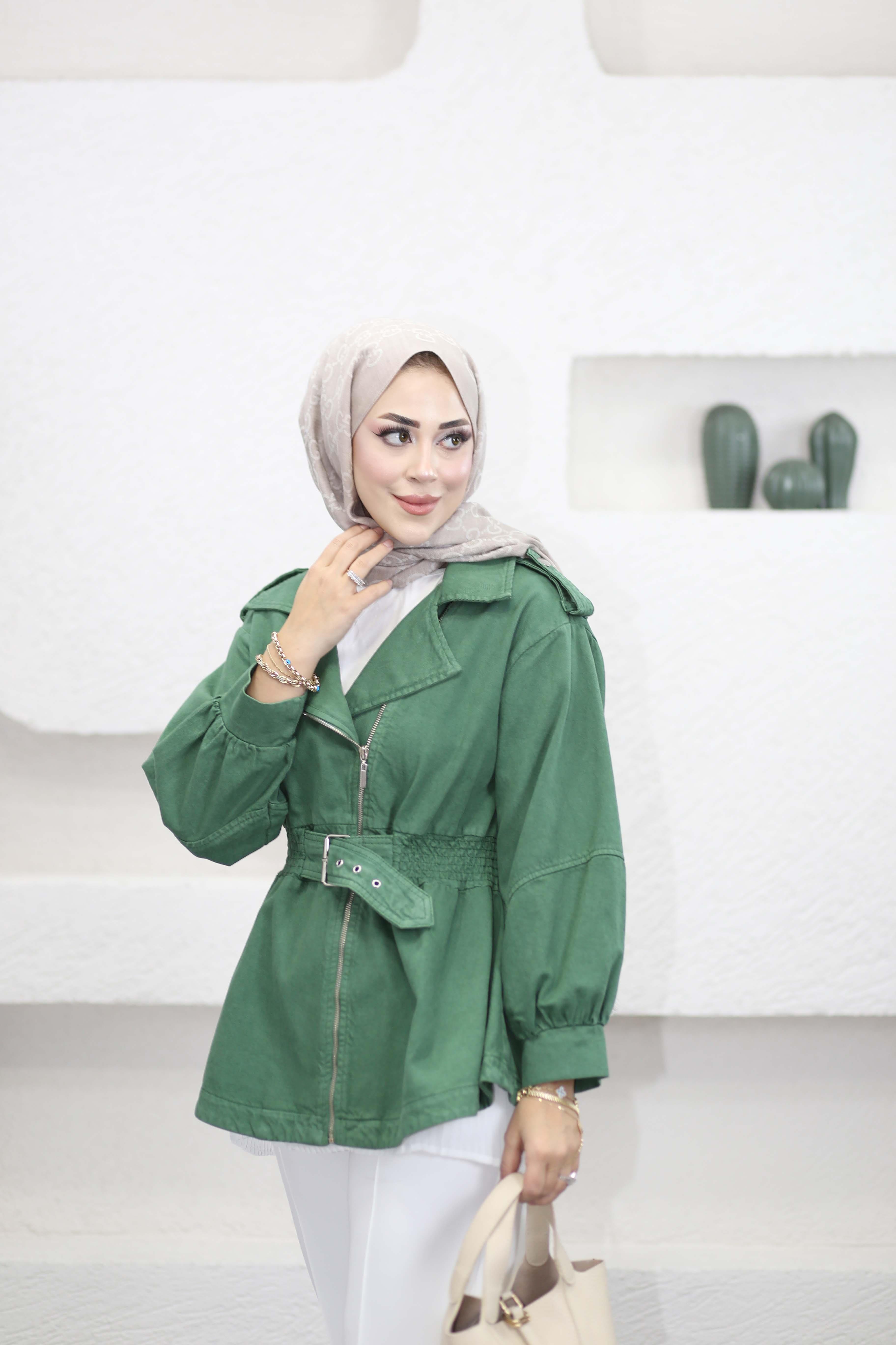 Beli Bağlamalı Ceket Yeşil 7306