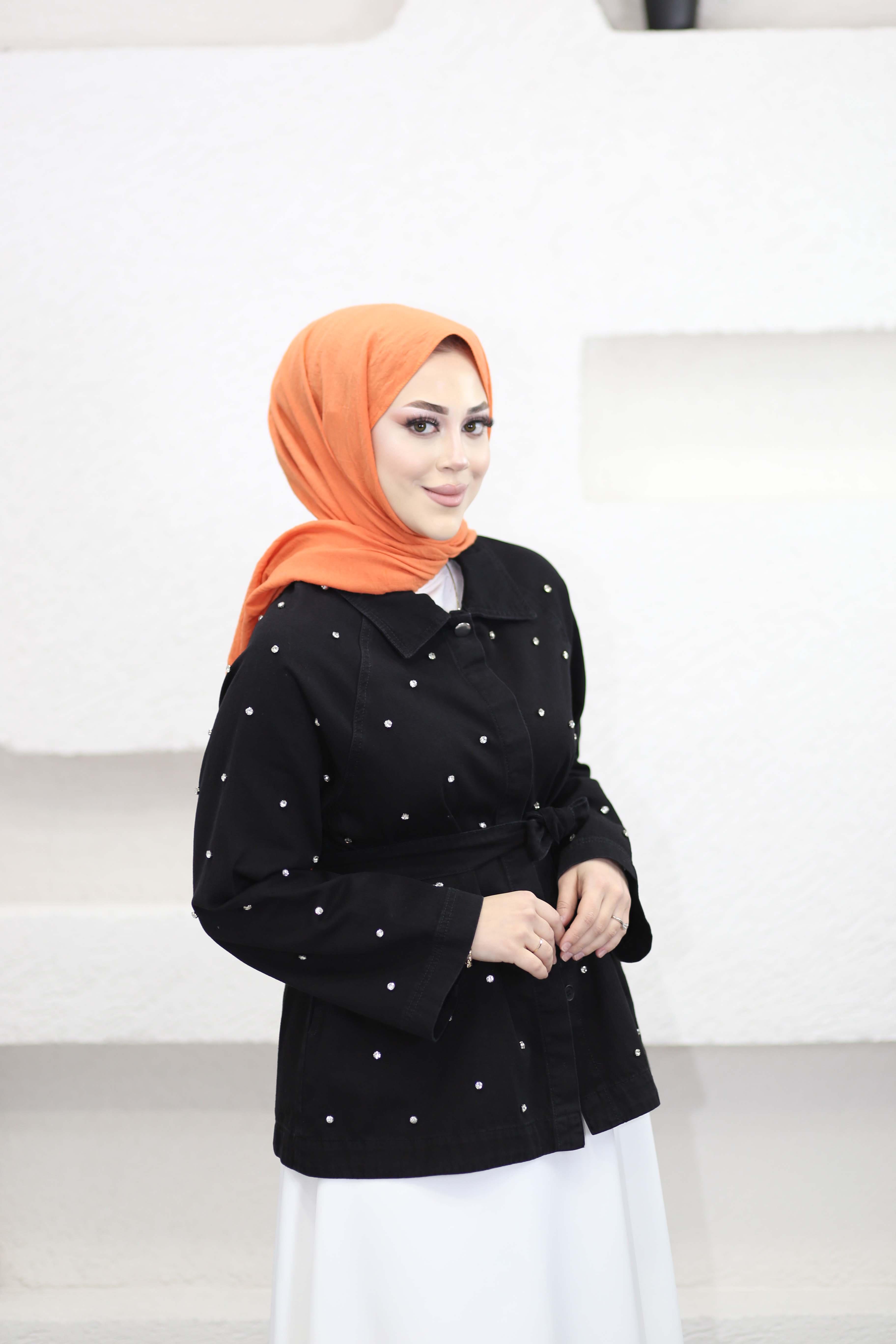 Serpme Taşlı kot Ceket Siyah 7439