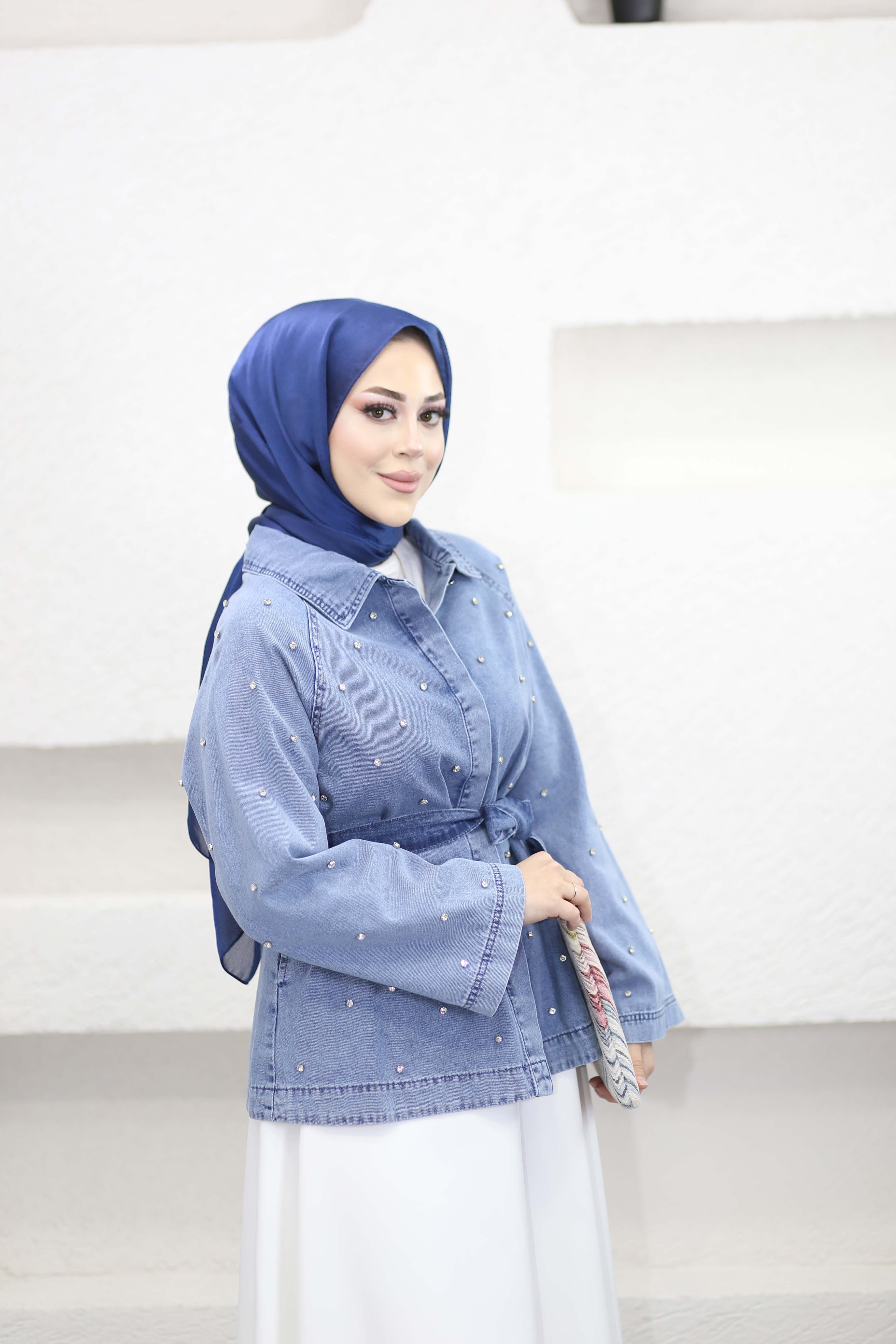 Serpme Taşlı kot Ceket Açık Mavi 7439