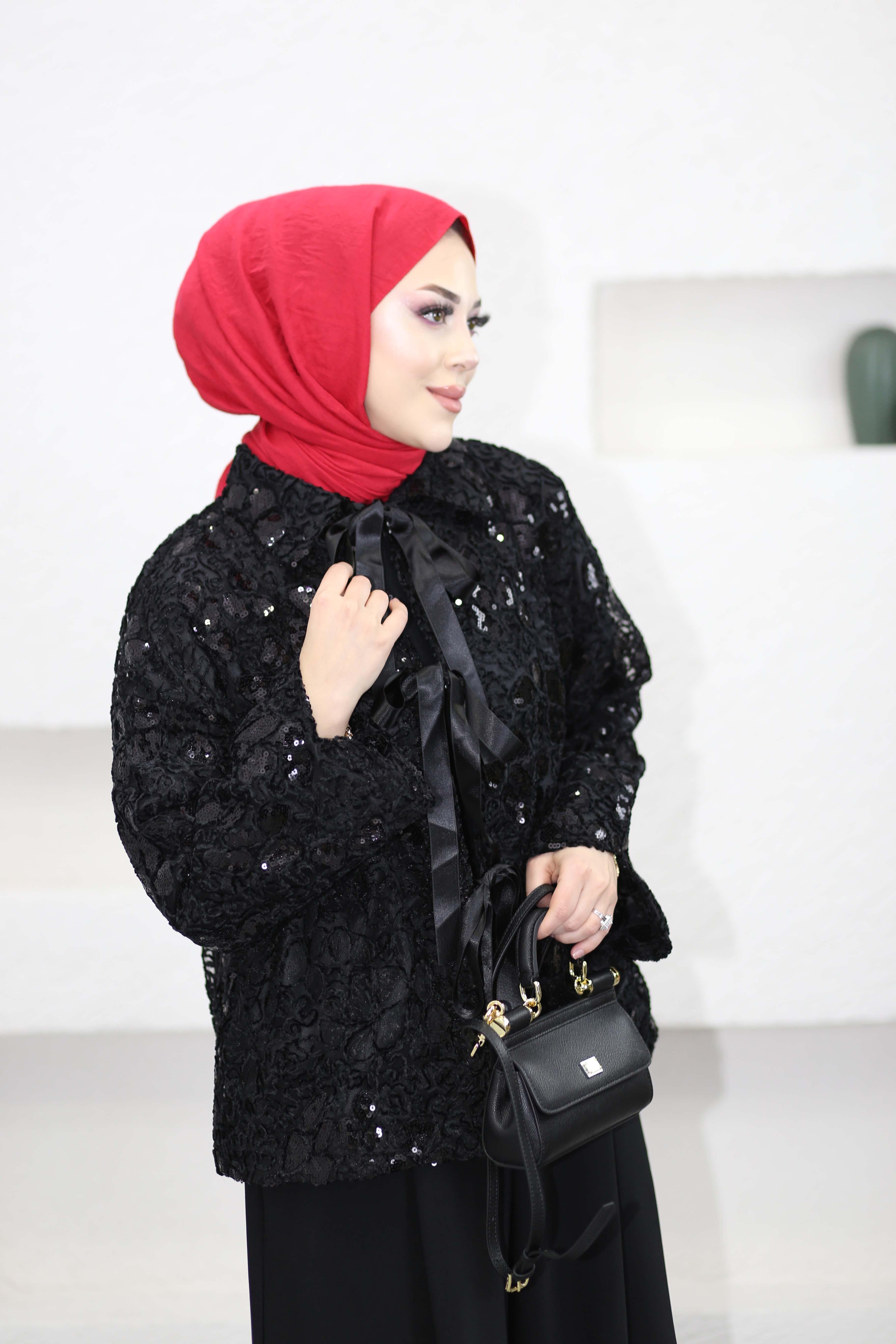 Fiyonk Bağlamalı Payet Ceket Siyah 278