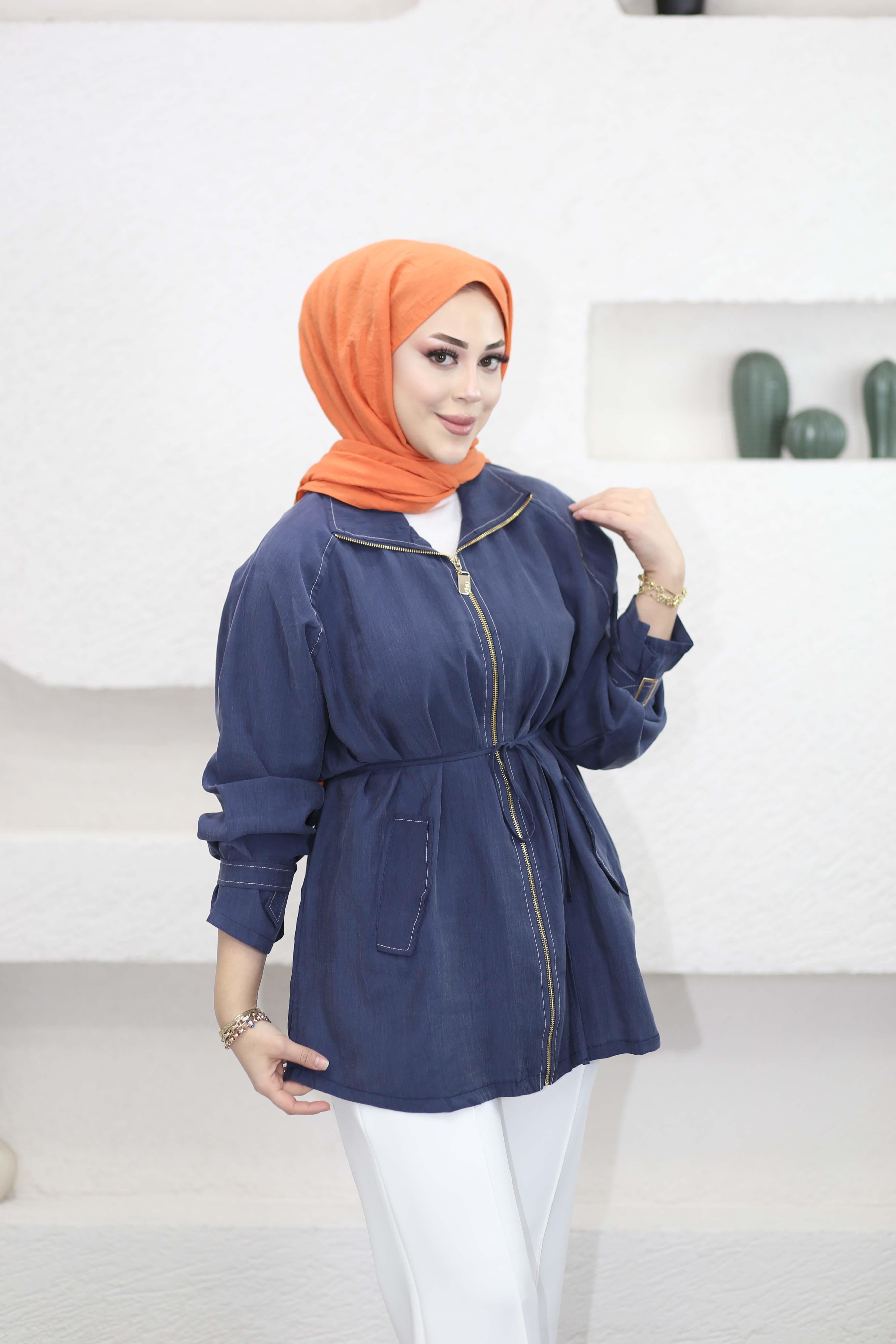 Apolet Detaylı Fermuarlı Ceket Lacivert 3238