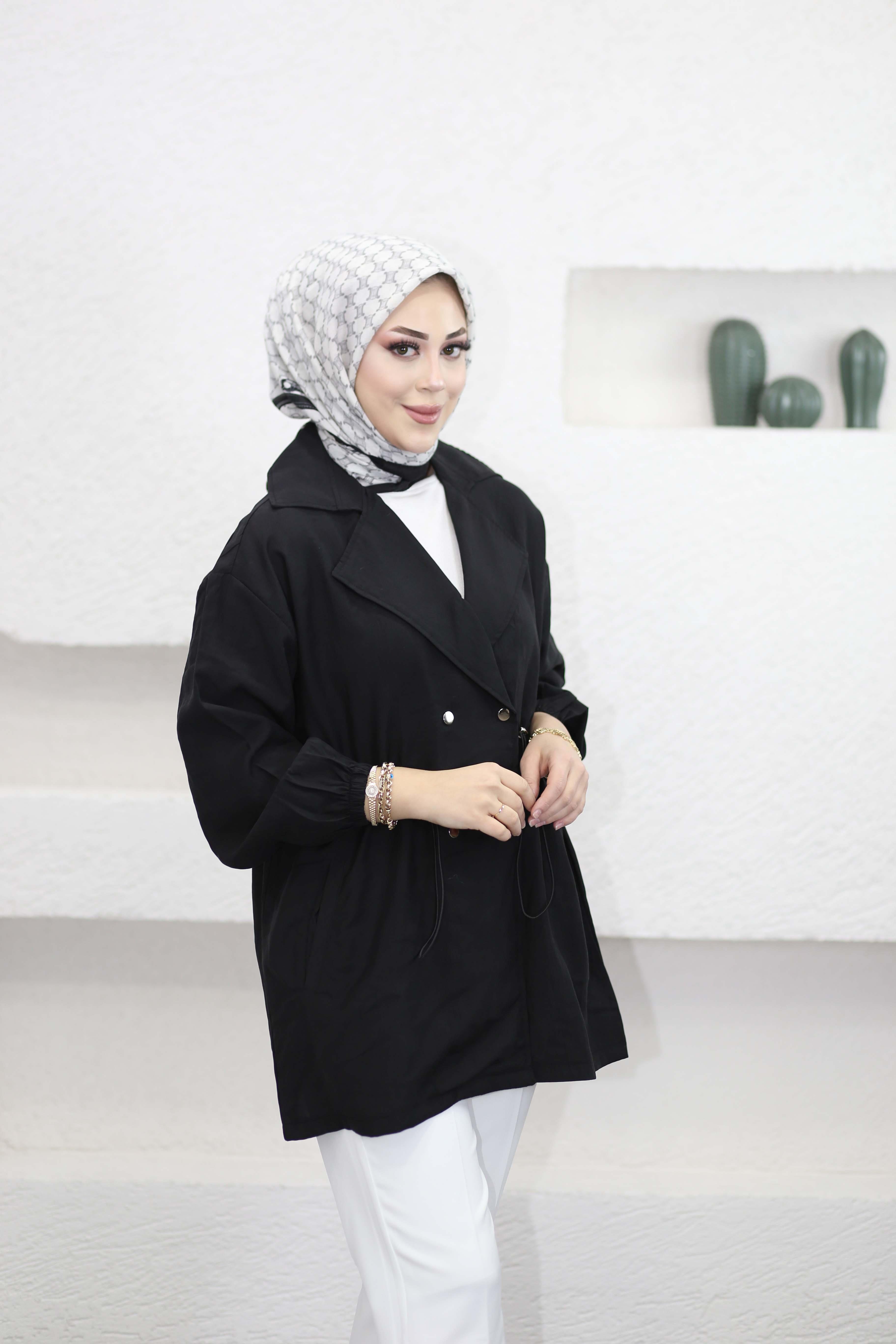 Beli Bağcıklı Ceket Siyah 3225