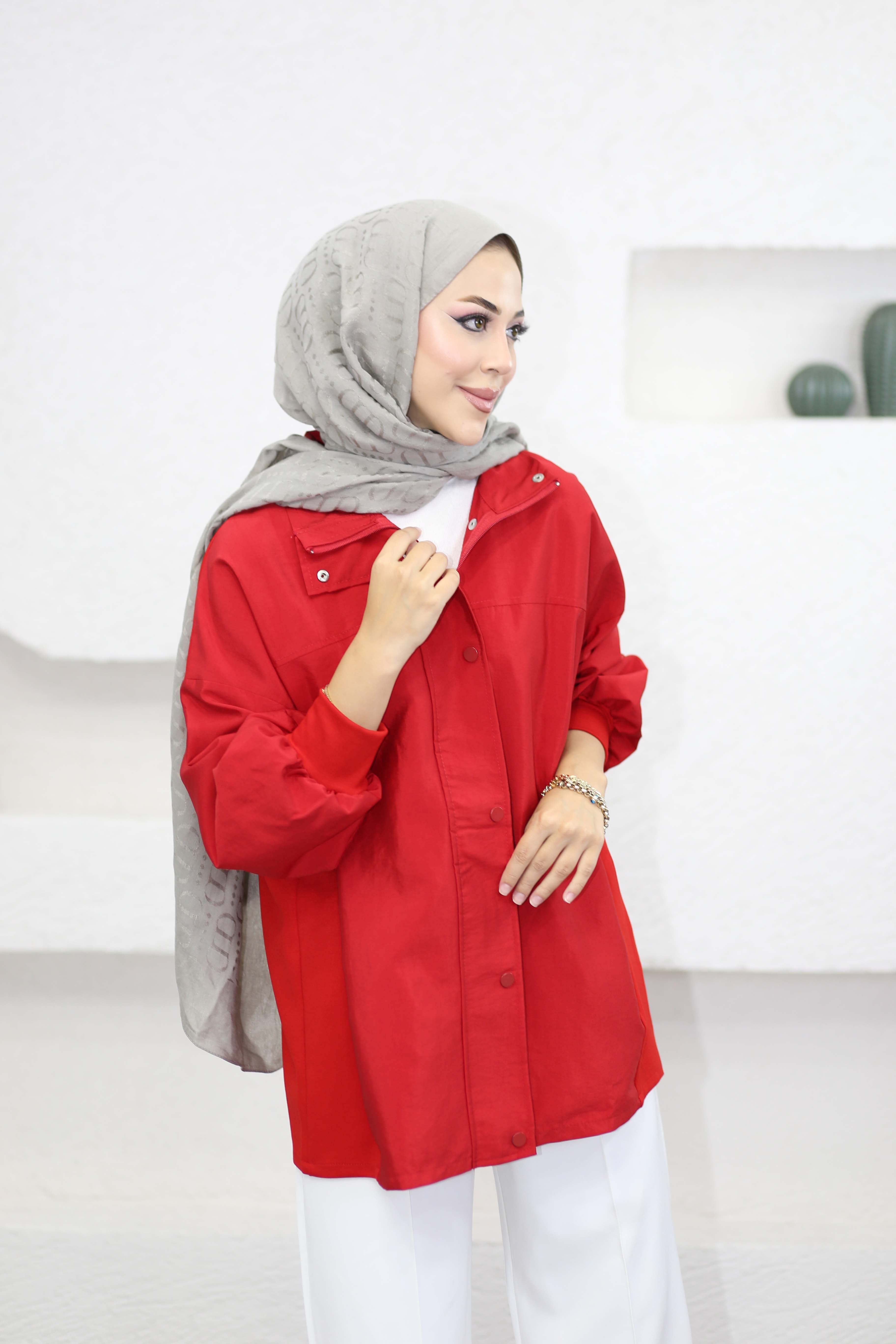 Çıtçıtlı Garnili Ceket Kırmızı 62406
