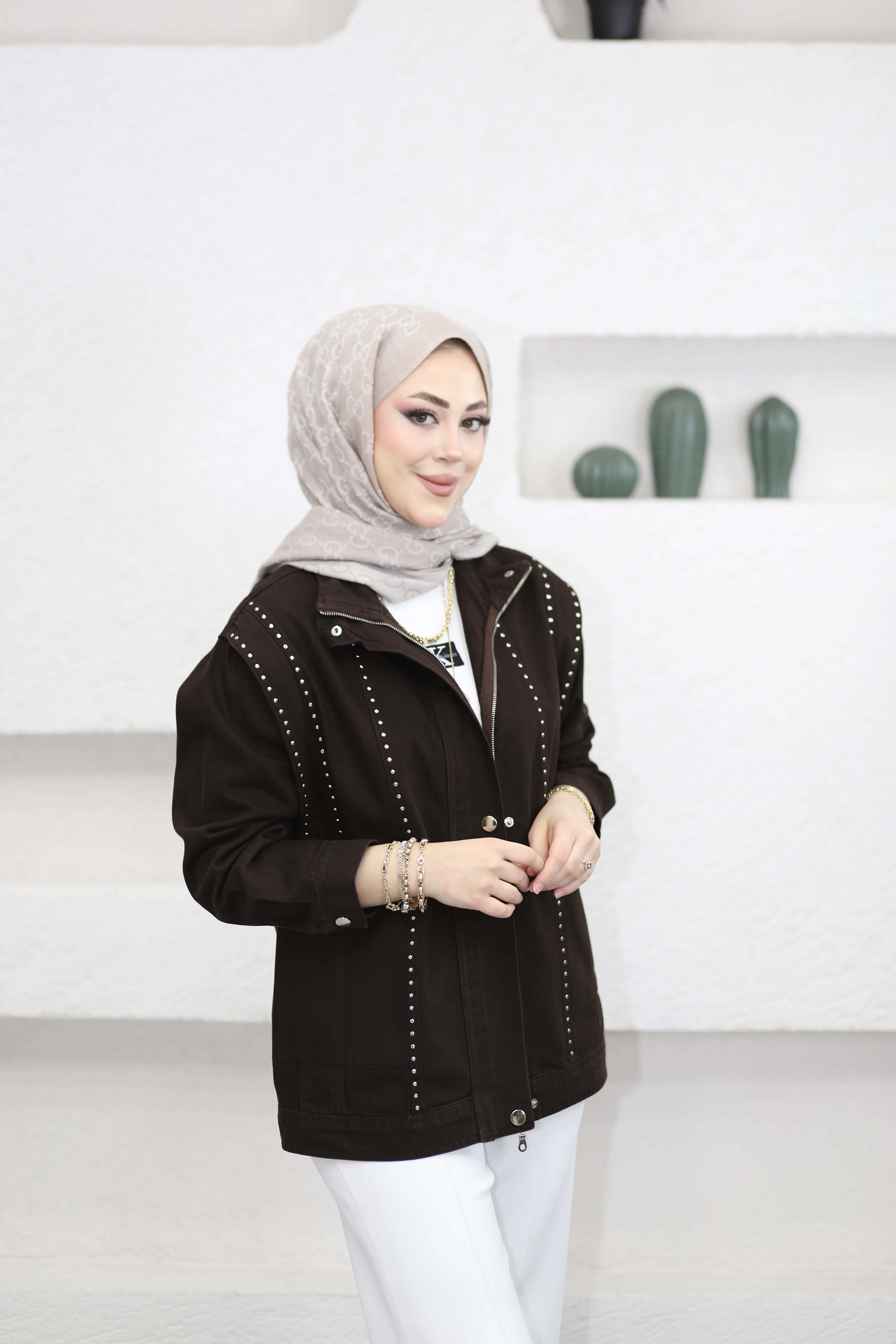 Zımba Sıralı Ceket Kahverengi 7519