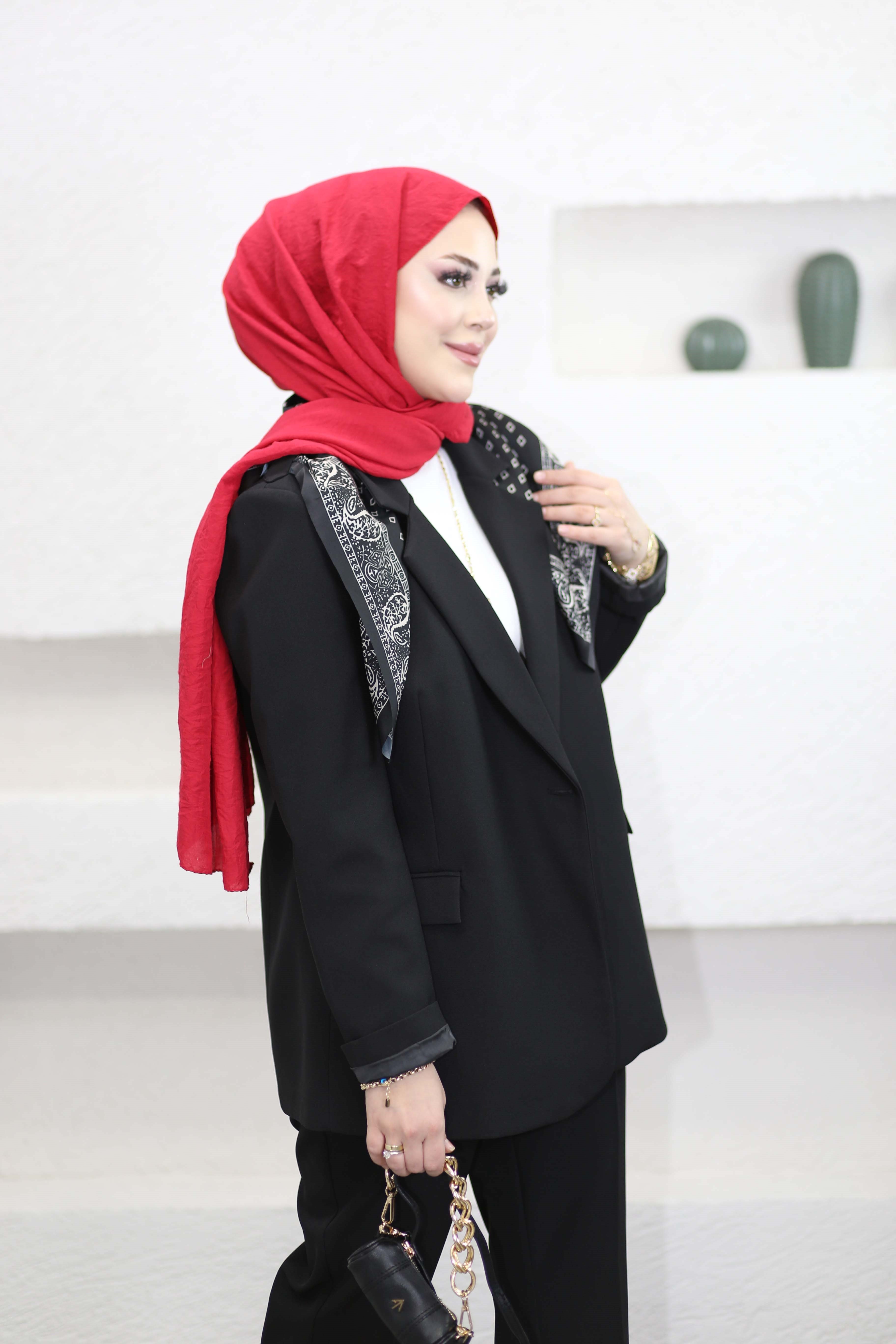 Fular Detaylı Blazer Ceket Siyah 7665