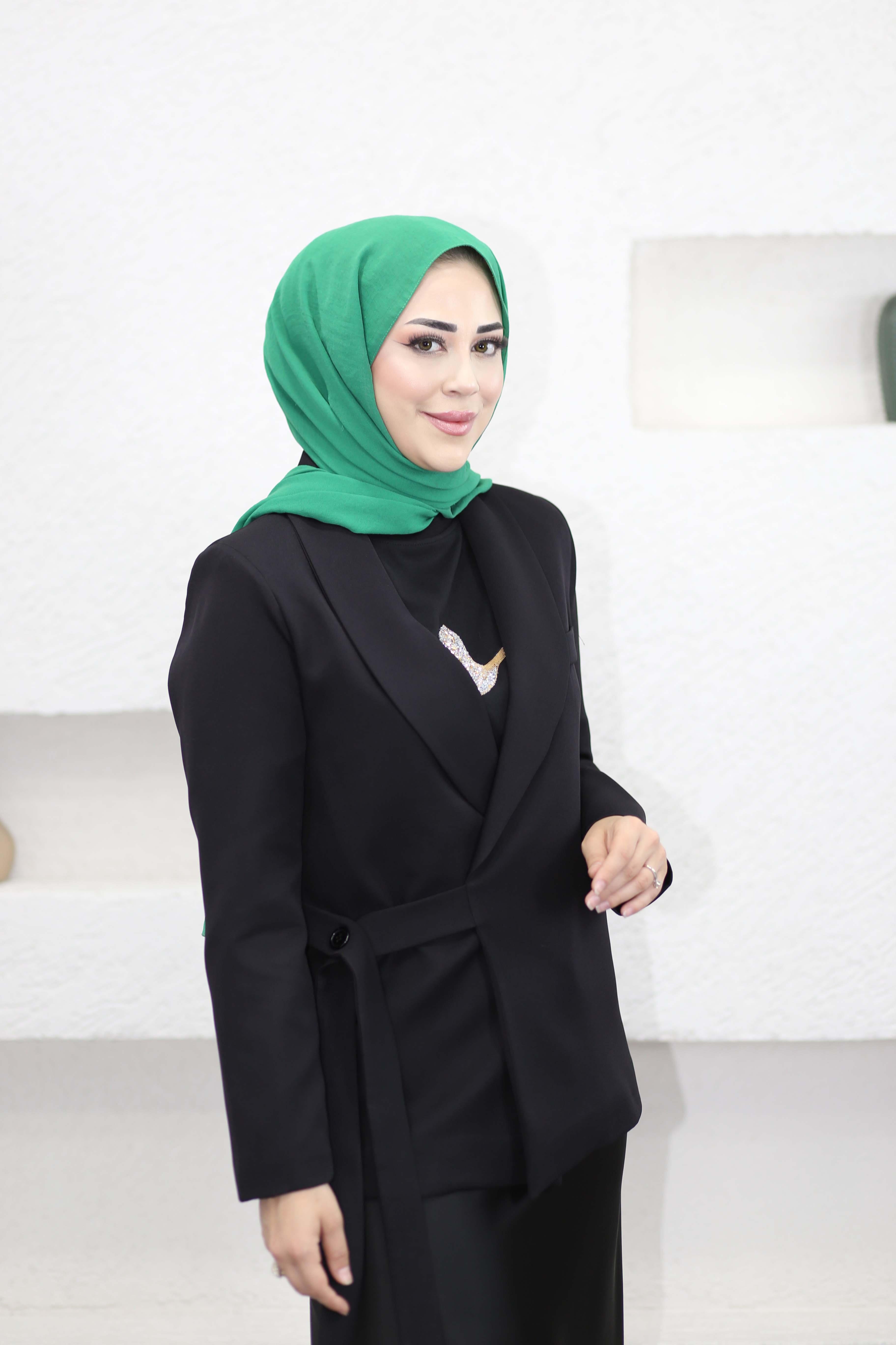 Şal Yaka Yan Bağcıklı Ceket Siyah 1202