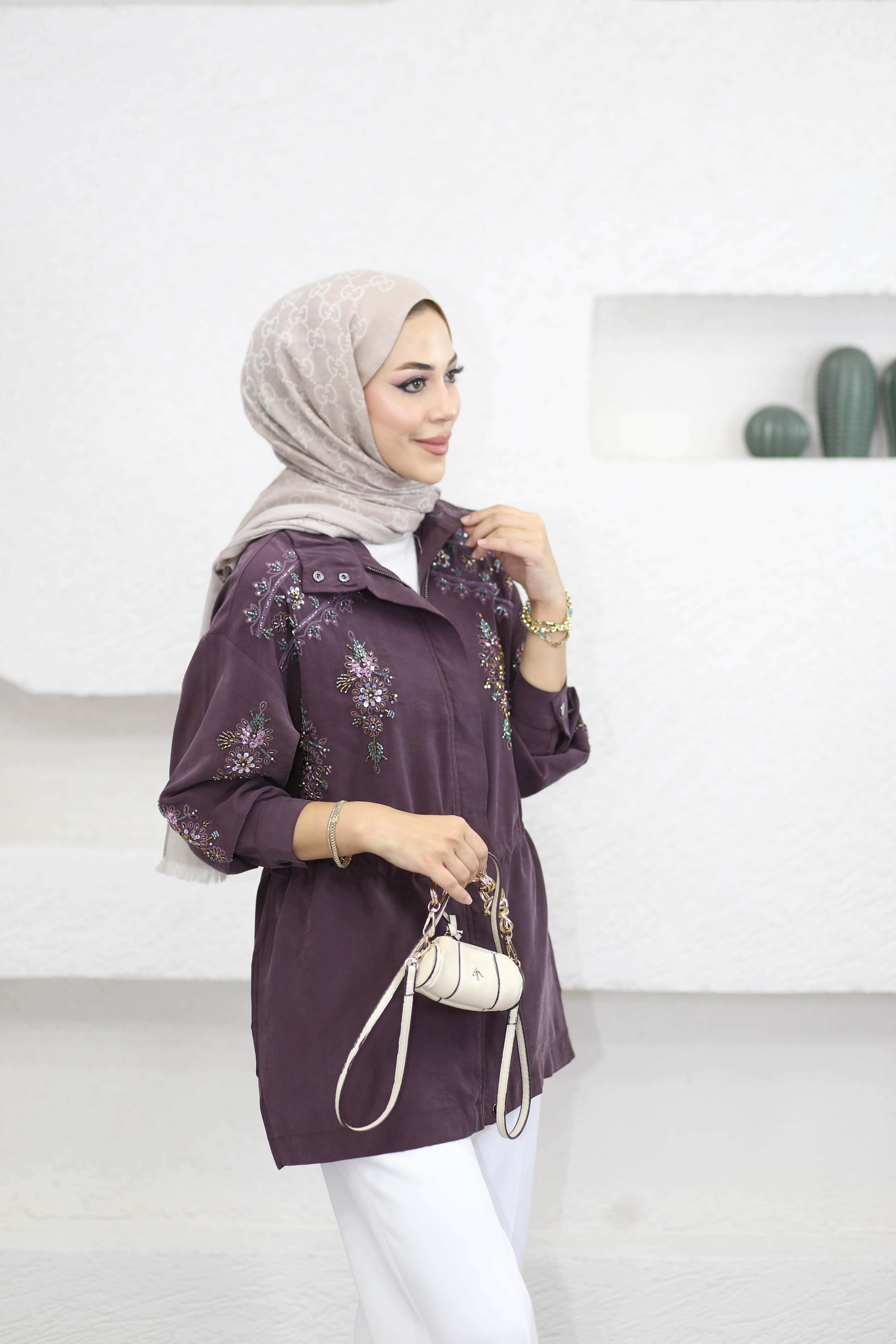 Mia Taşlı Ceket Mürdüm 6050