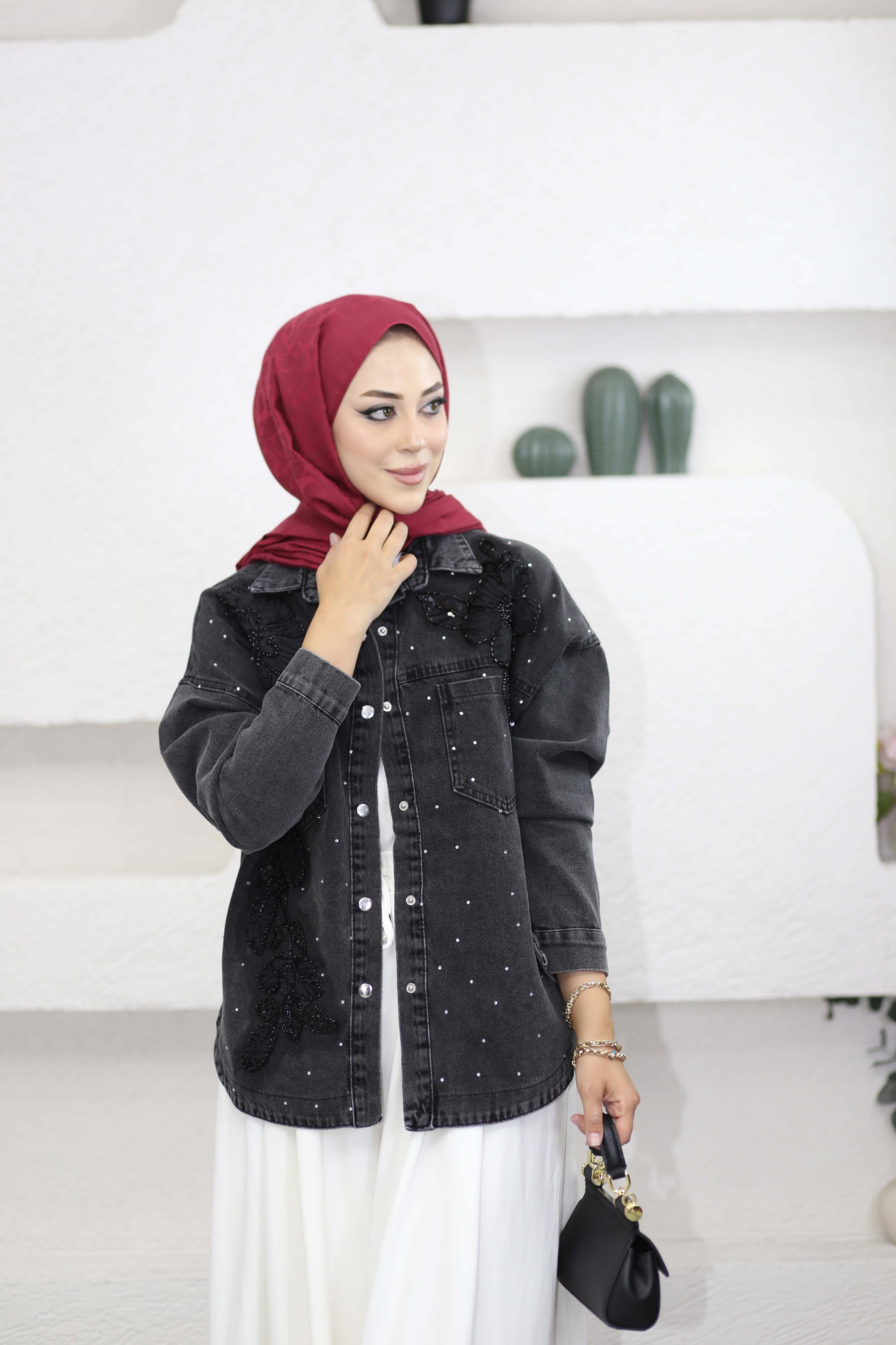 Aplikli Kot Ceket Siyah 27004