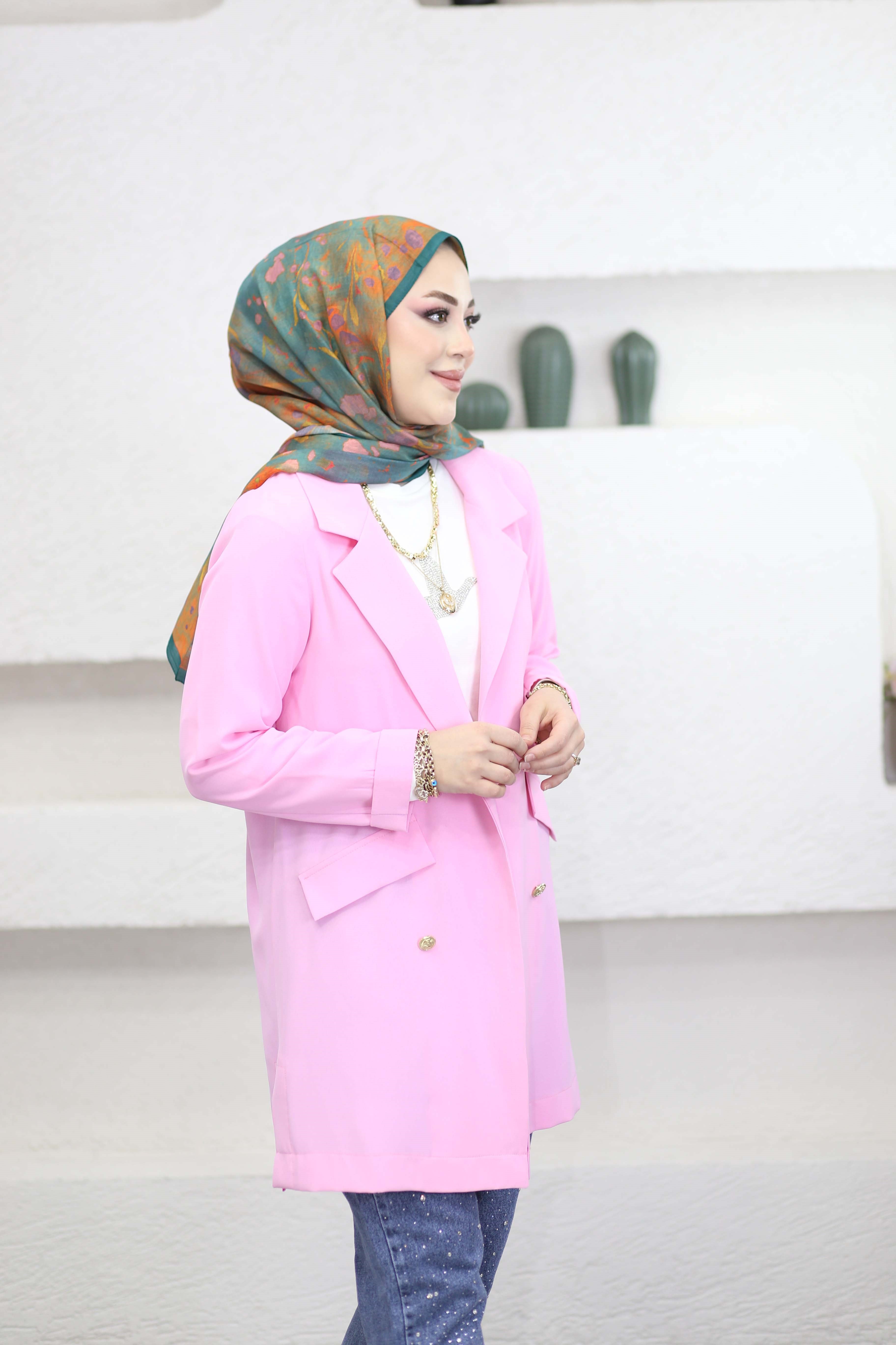 Düğmeli Linda Ceket Pembe 3079