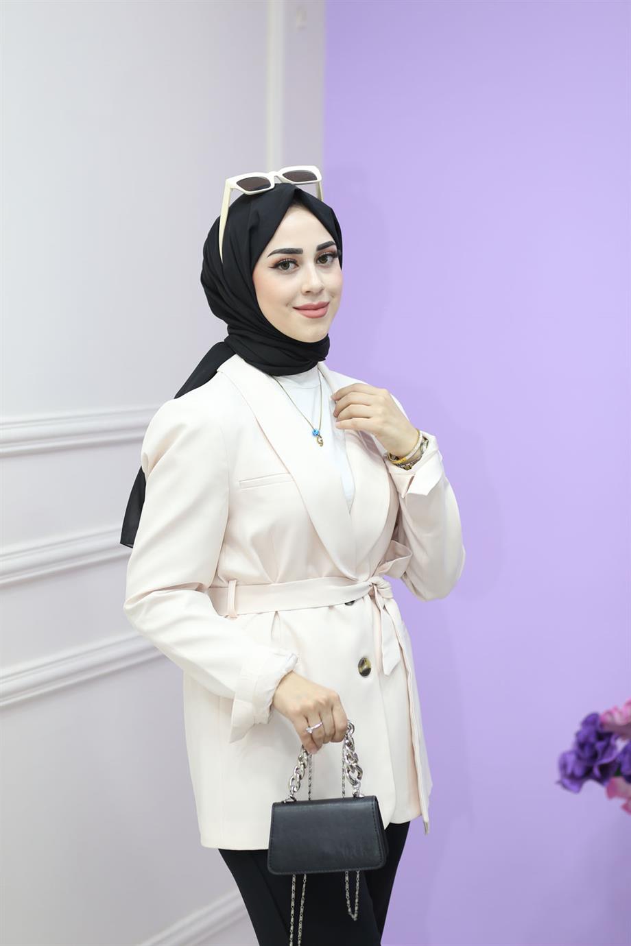 Kuşaklı Blazer Ceket Ekru 1007