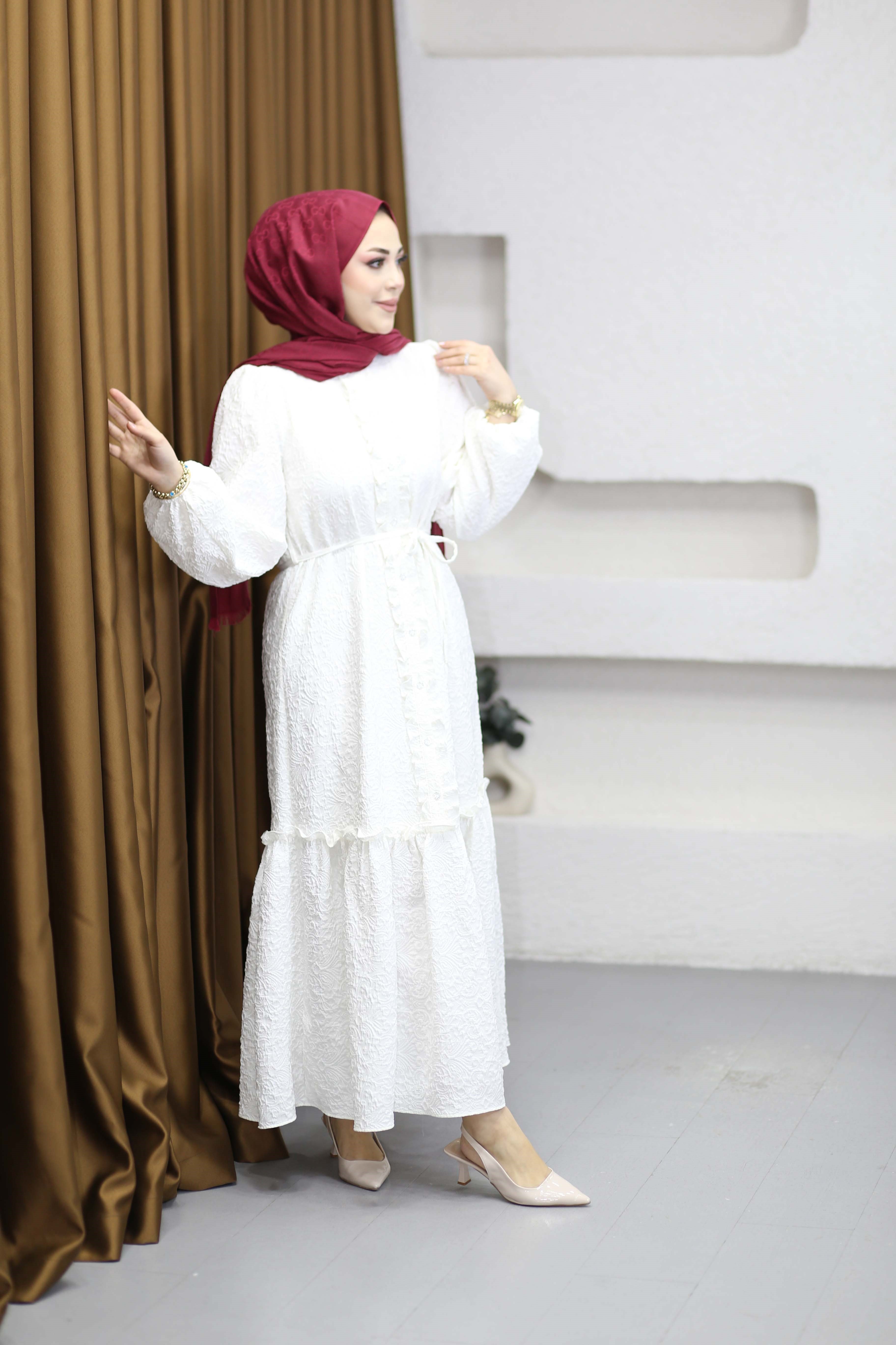 Gofre Elbise Beyaz 1503