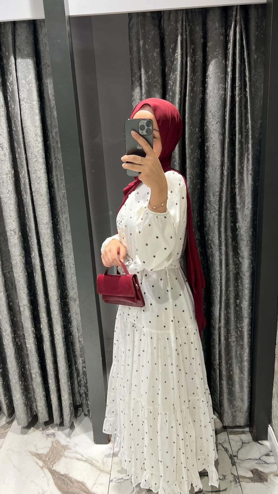Puantiye Elbise Beyaz 1602