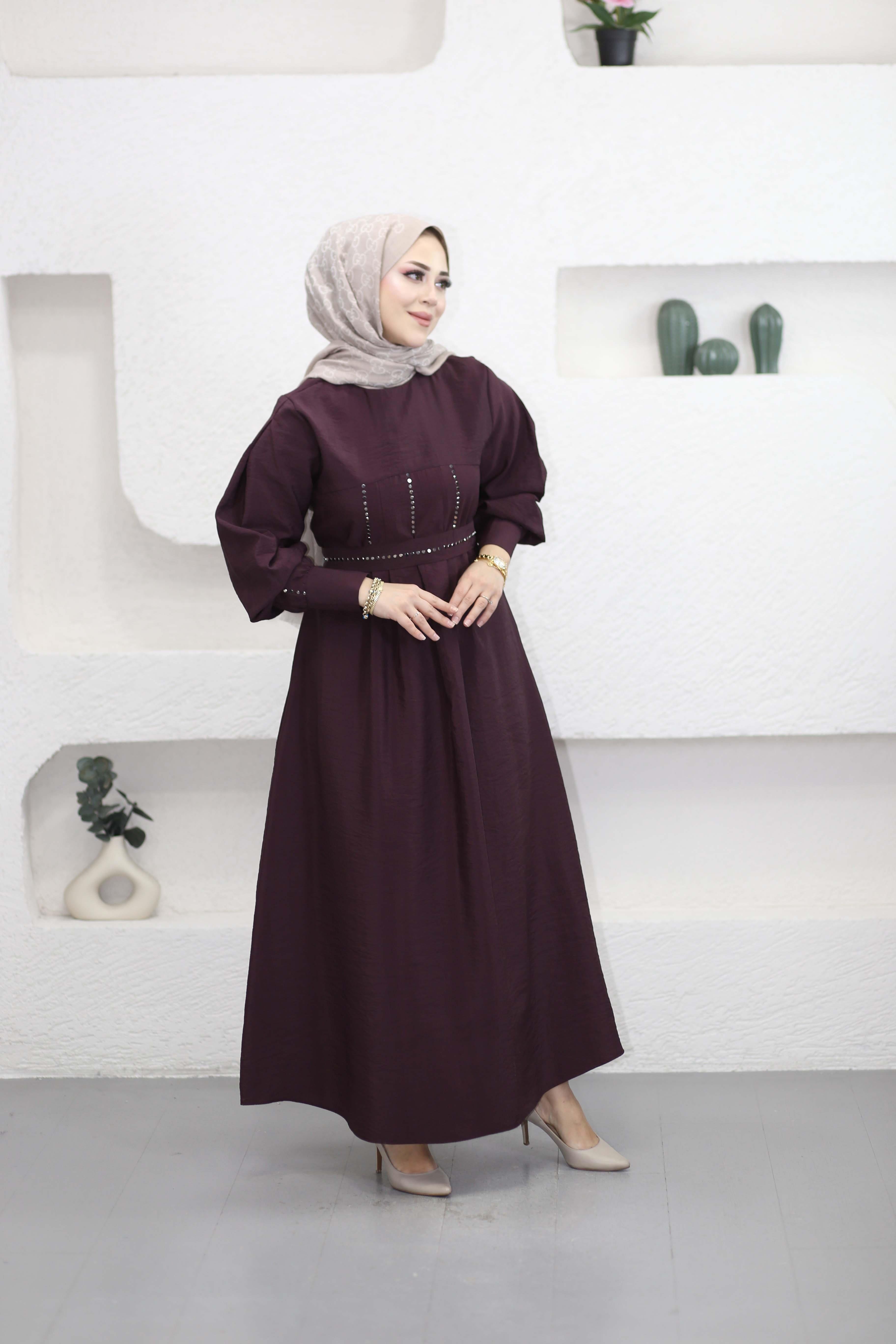 Taş Detaylı pensli Elbise Mürdüm 26030