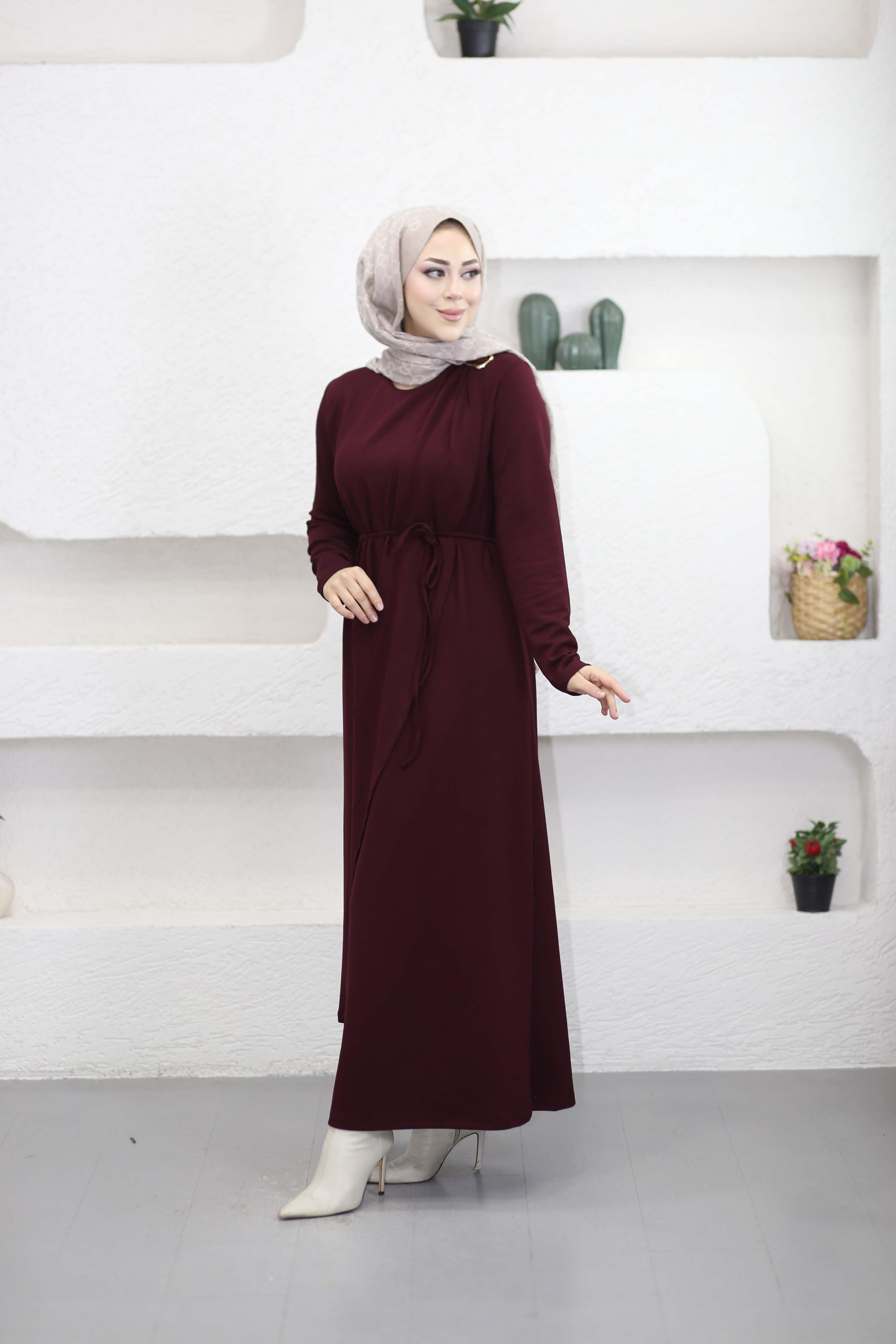 Tokalı Elbise Bordo 5277