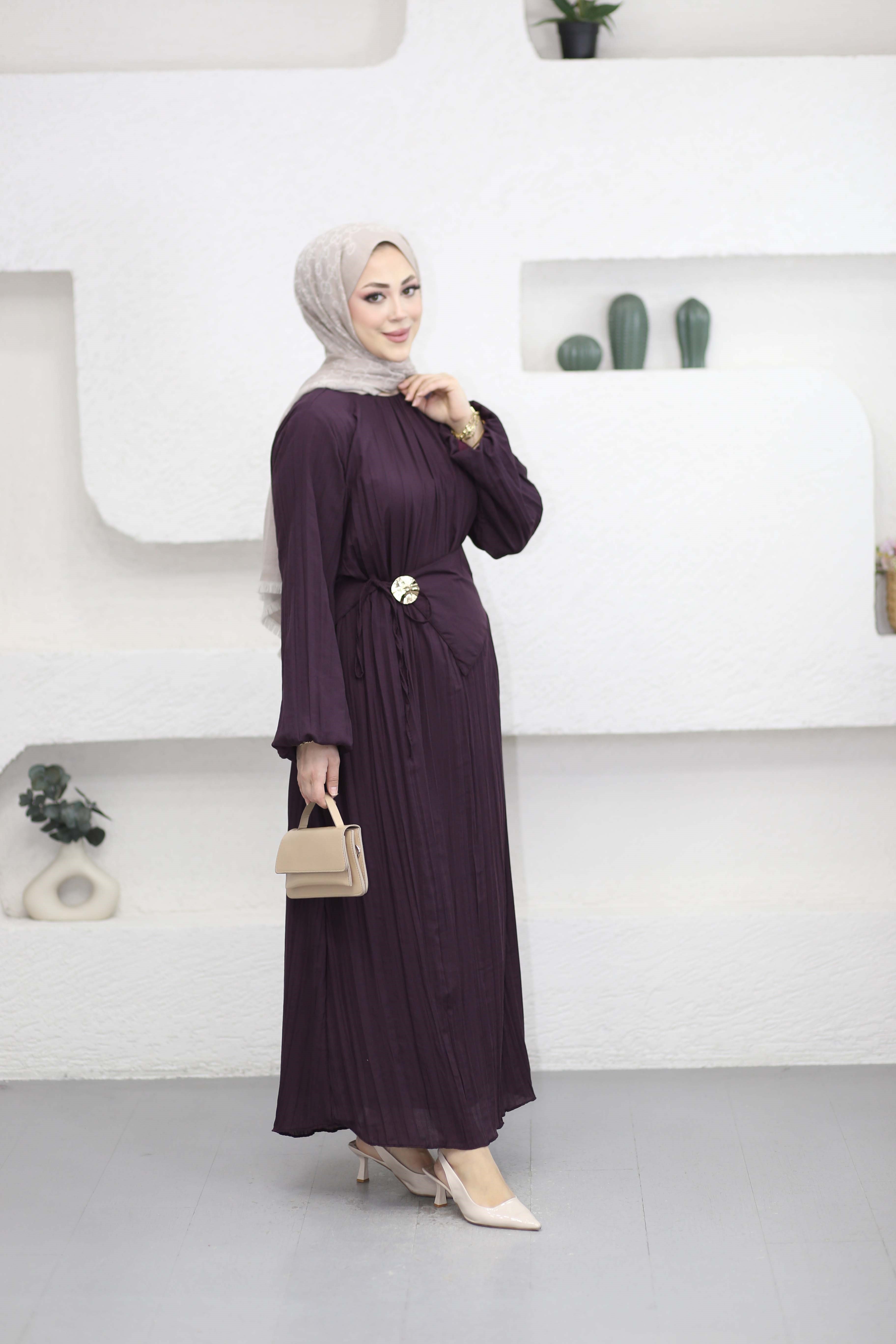 Yaka Detay Elbise Mor 25132