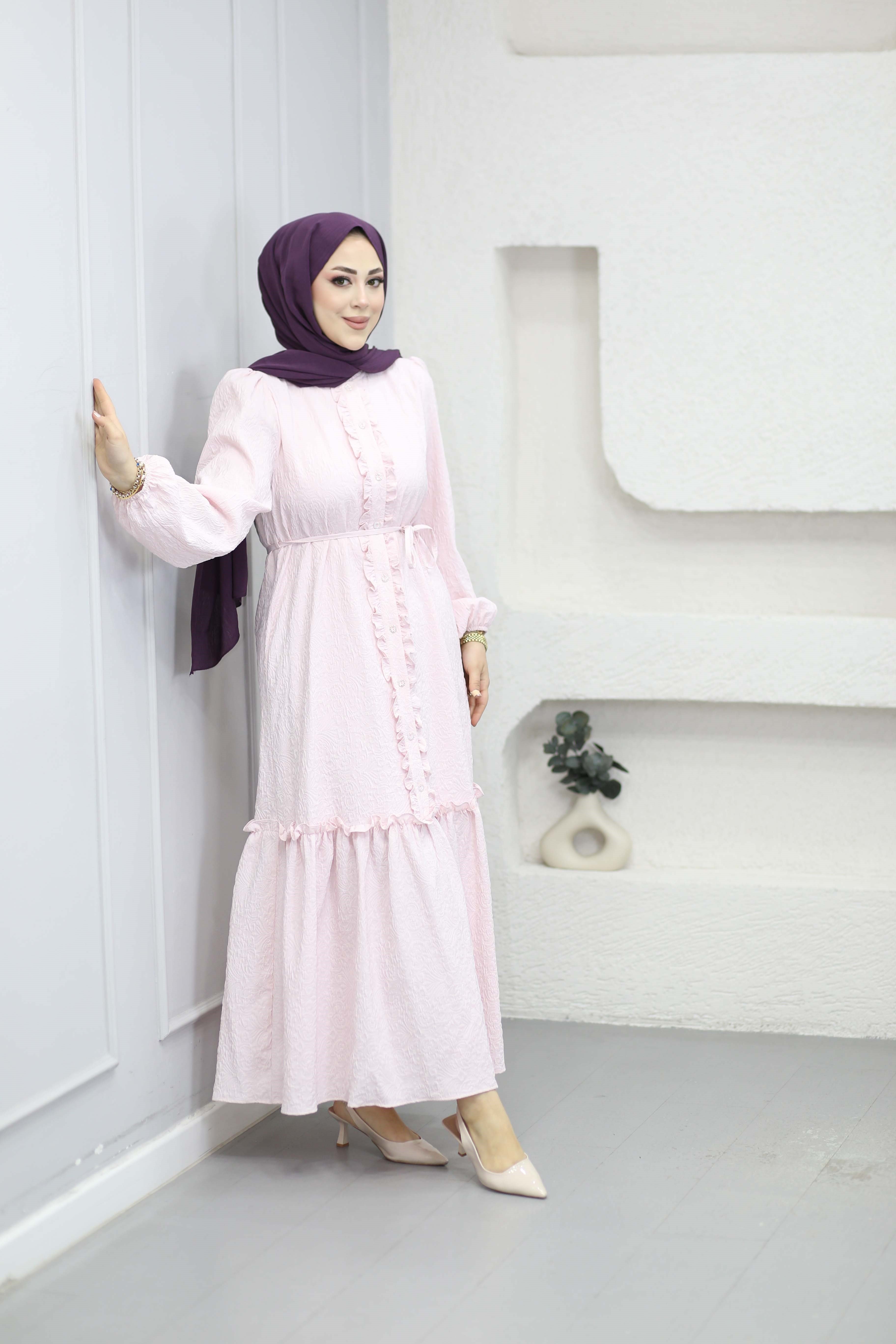 Gofre Elbise Şeker Pembe 1503