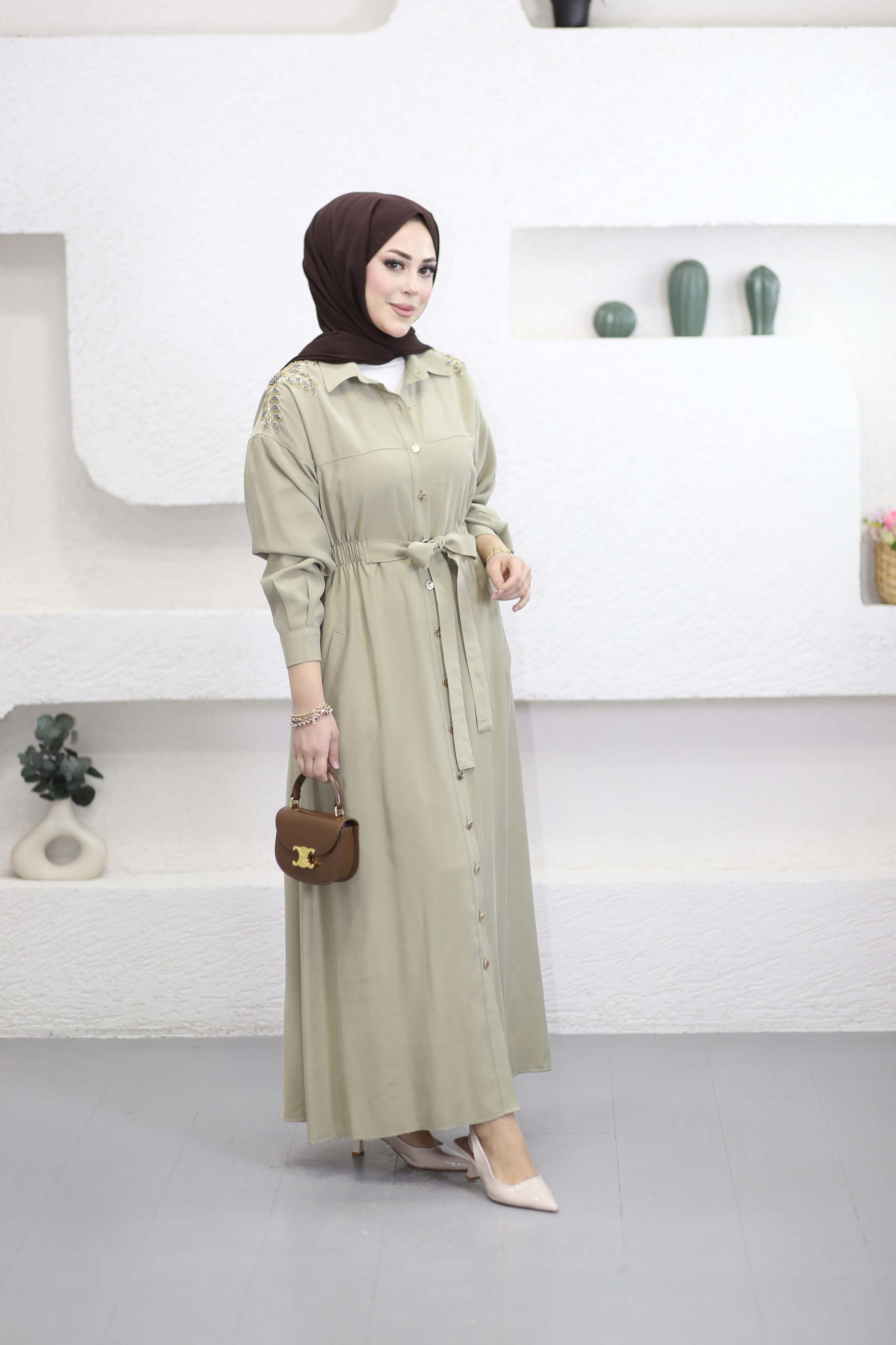 Omuz Nakışlı Elbise Mint 1471