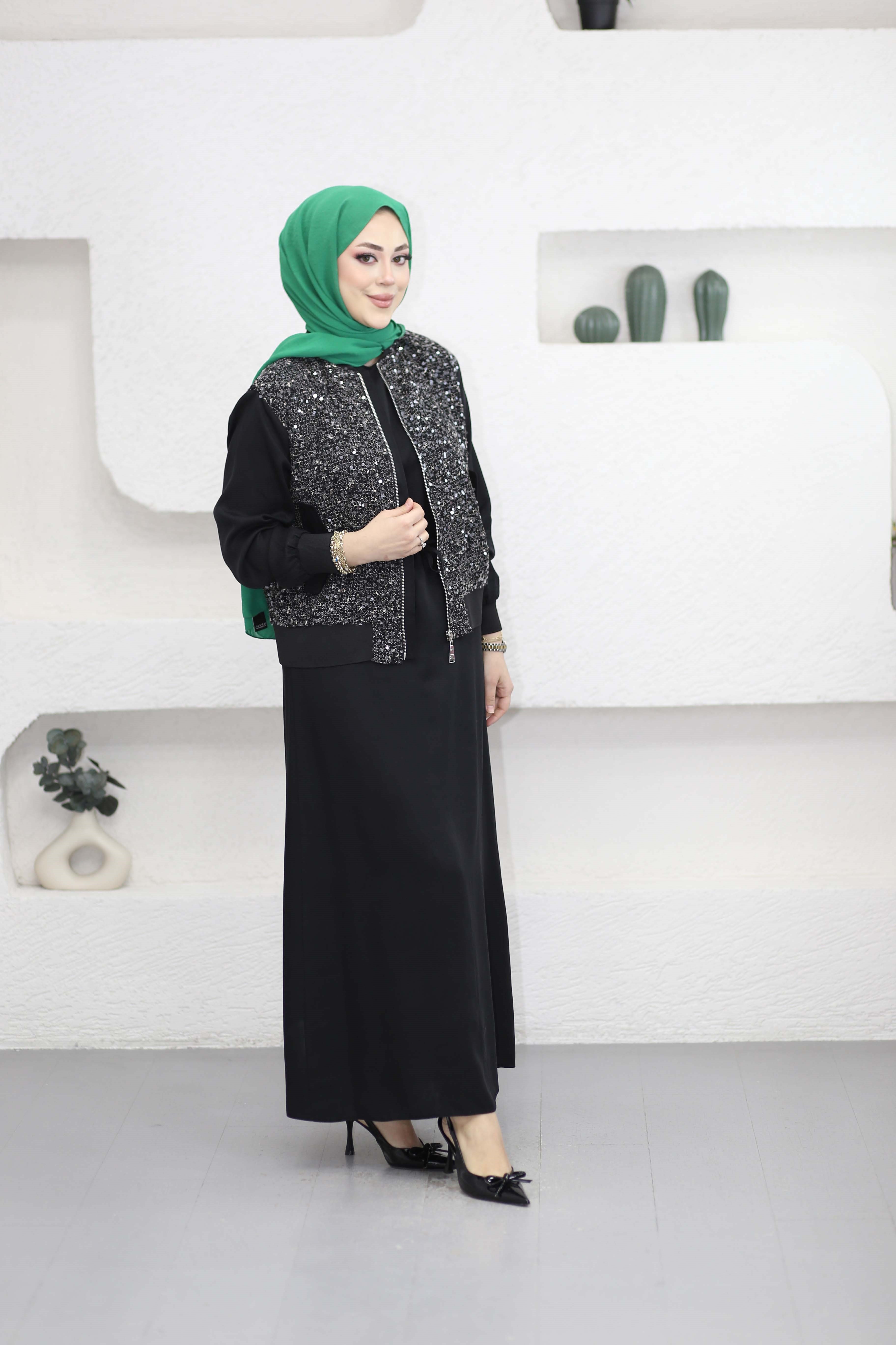 Payet  Detaylı Elbise Siyah 1550