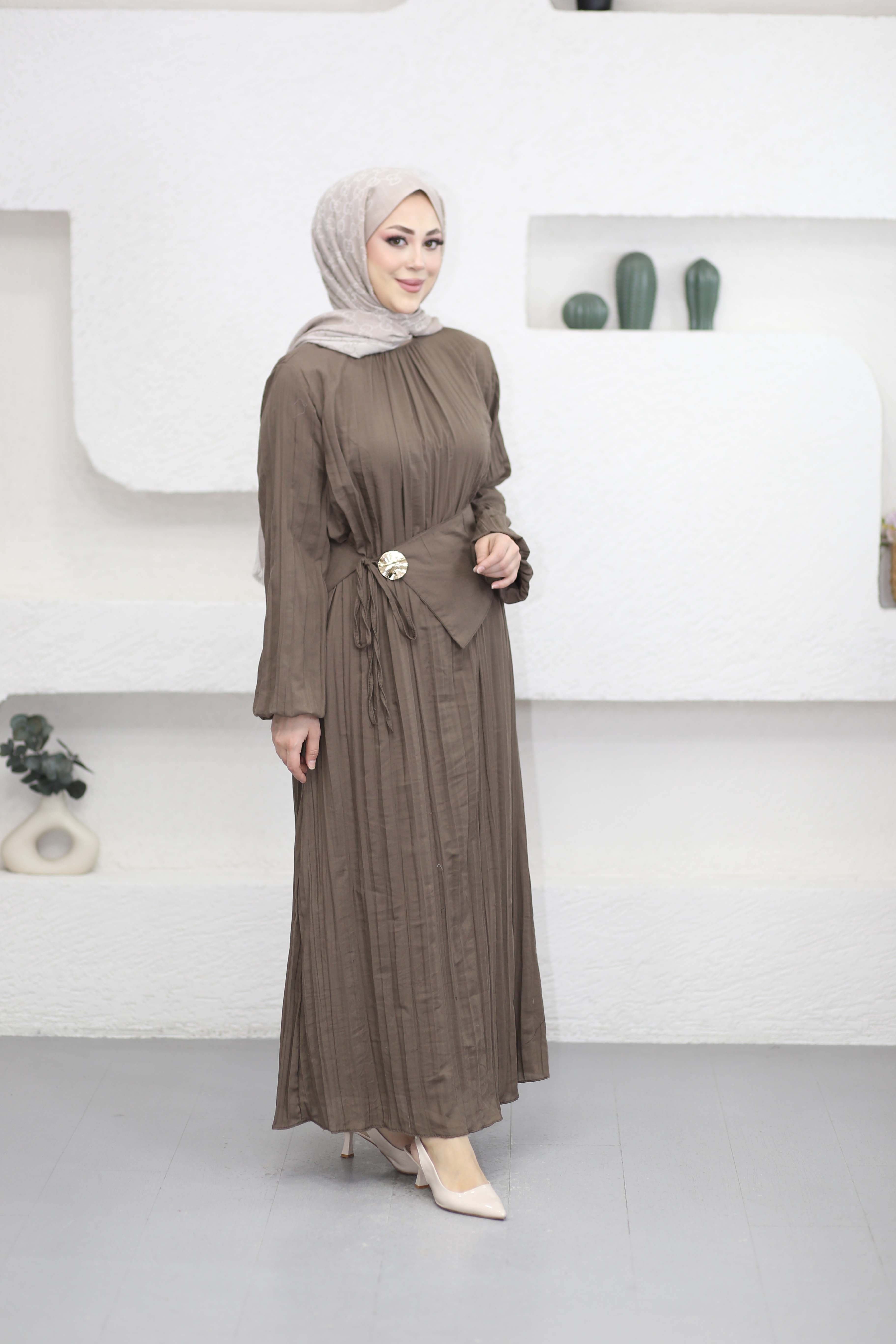 Yaka Detay Elbise Toprak 25132