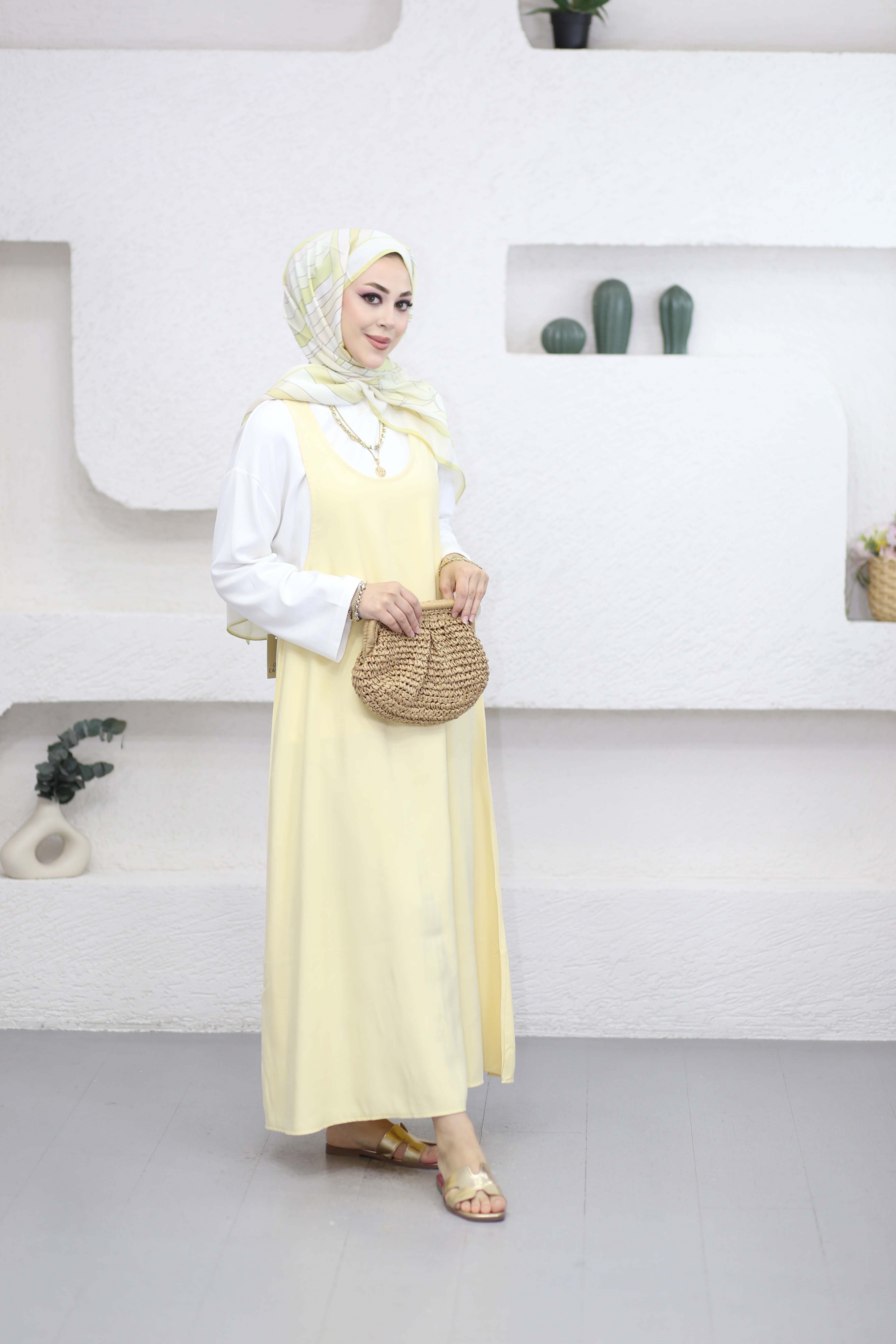 Basıc Elbise Sarı 9092