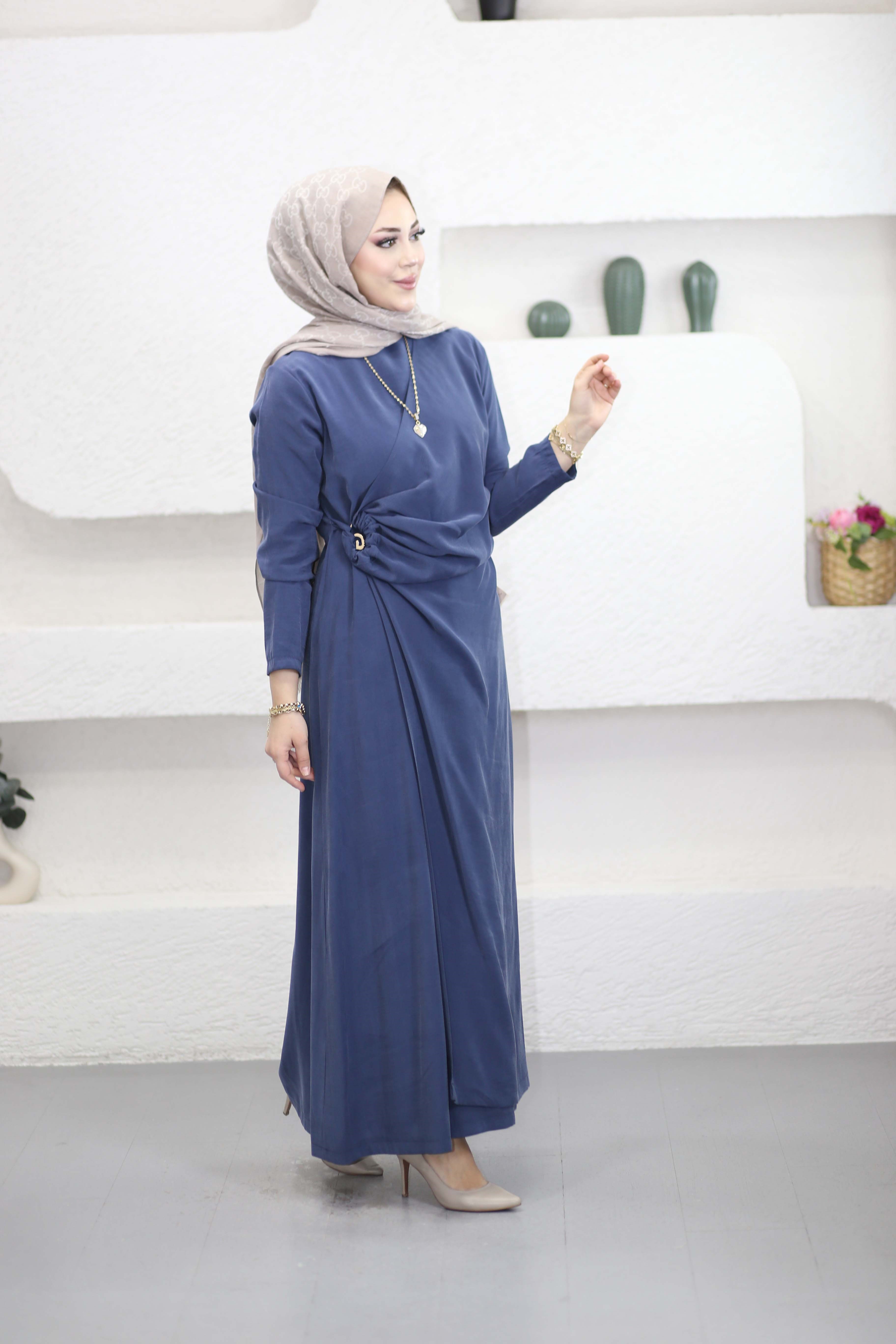 Anvelok Tokalı Elbise Lacivert 4676