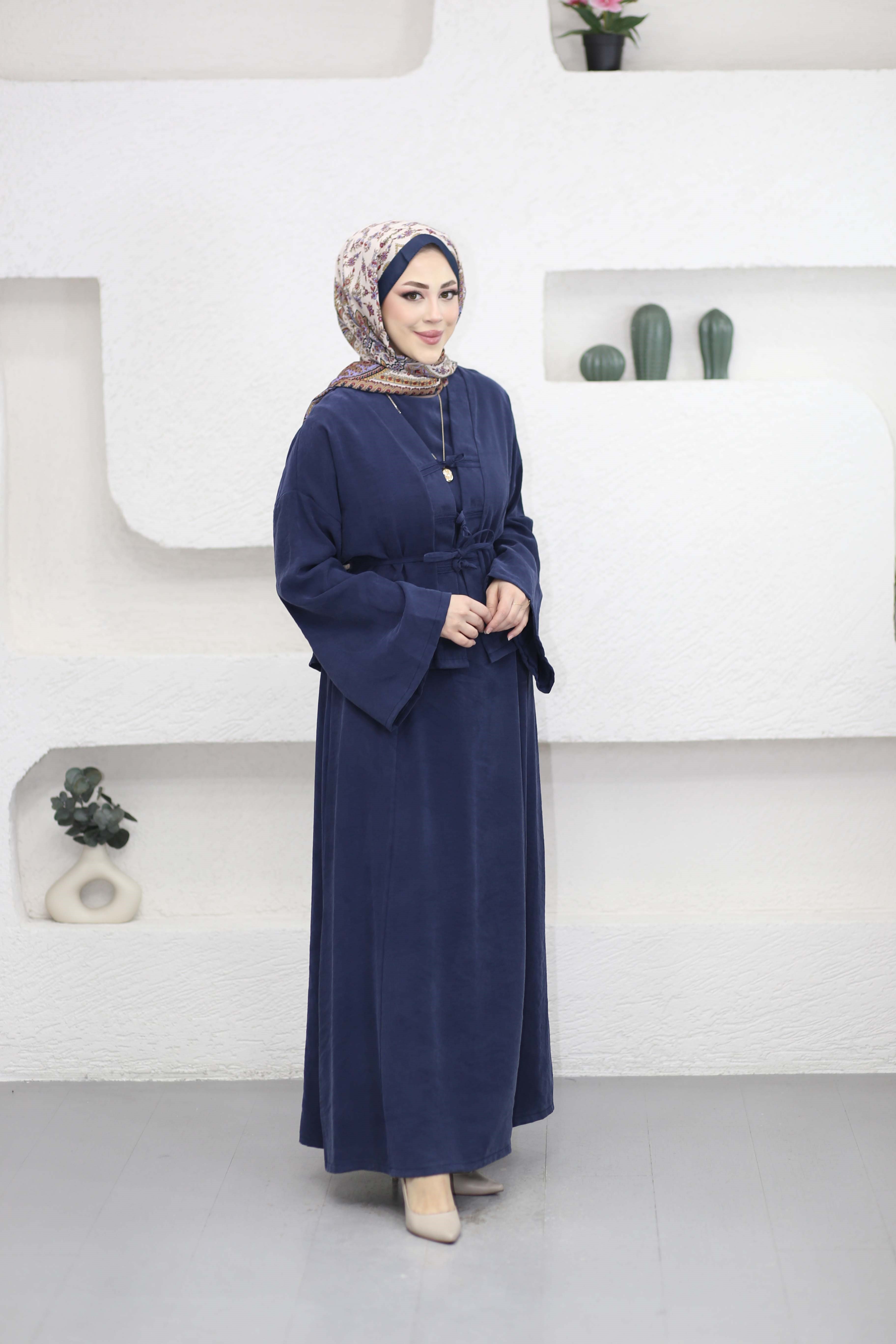 Kimonolu Elbise Lacivert 22865