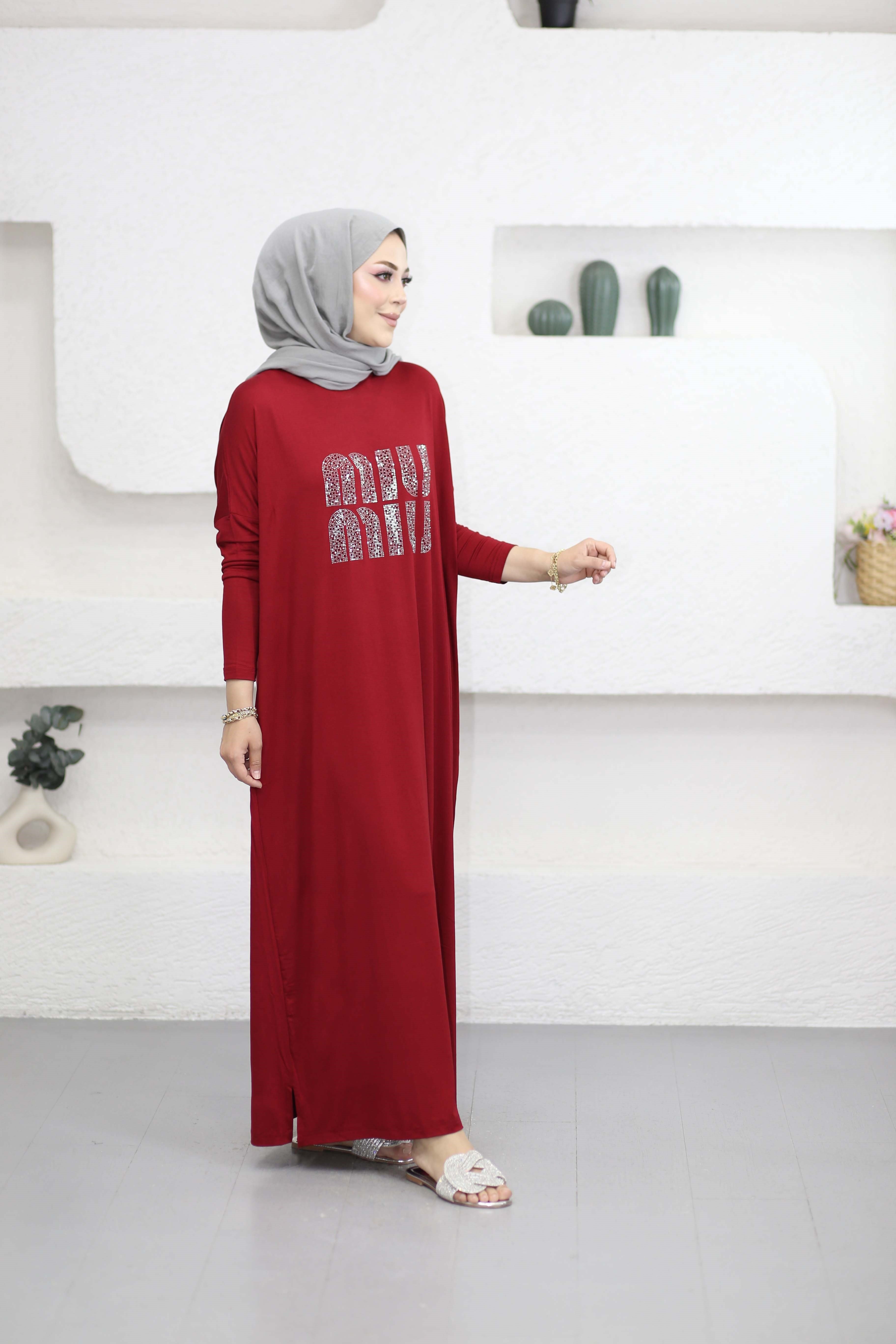 Mıu Taşlı Elbise Bordo 2211