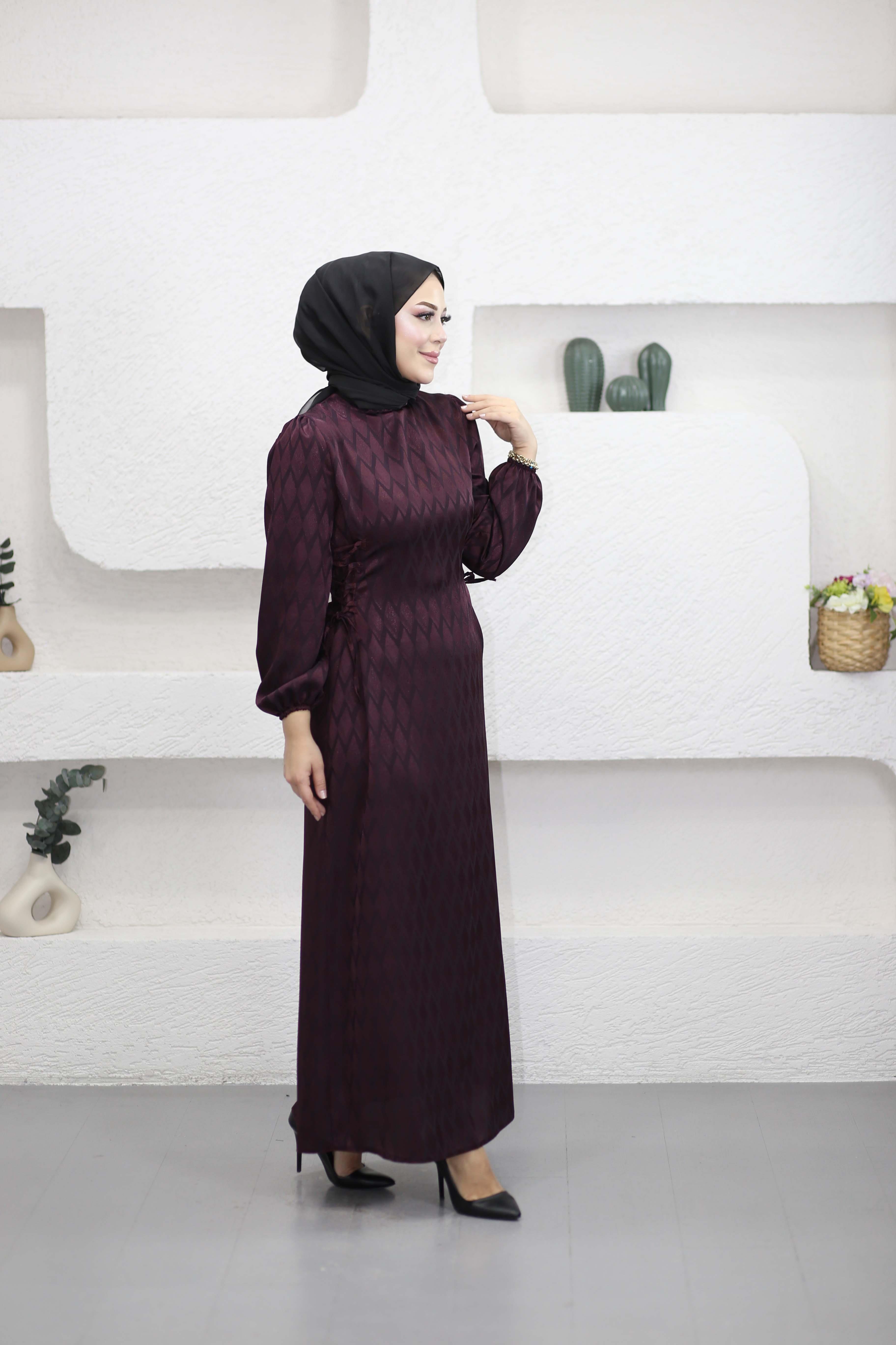 Yanı Bağlamalı Elbise Mürdüm 6088