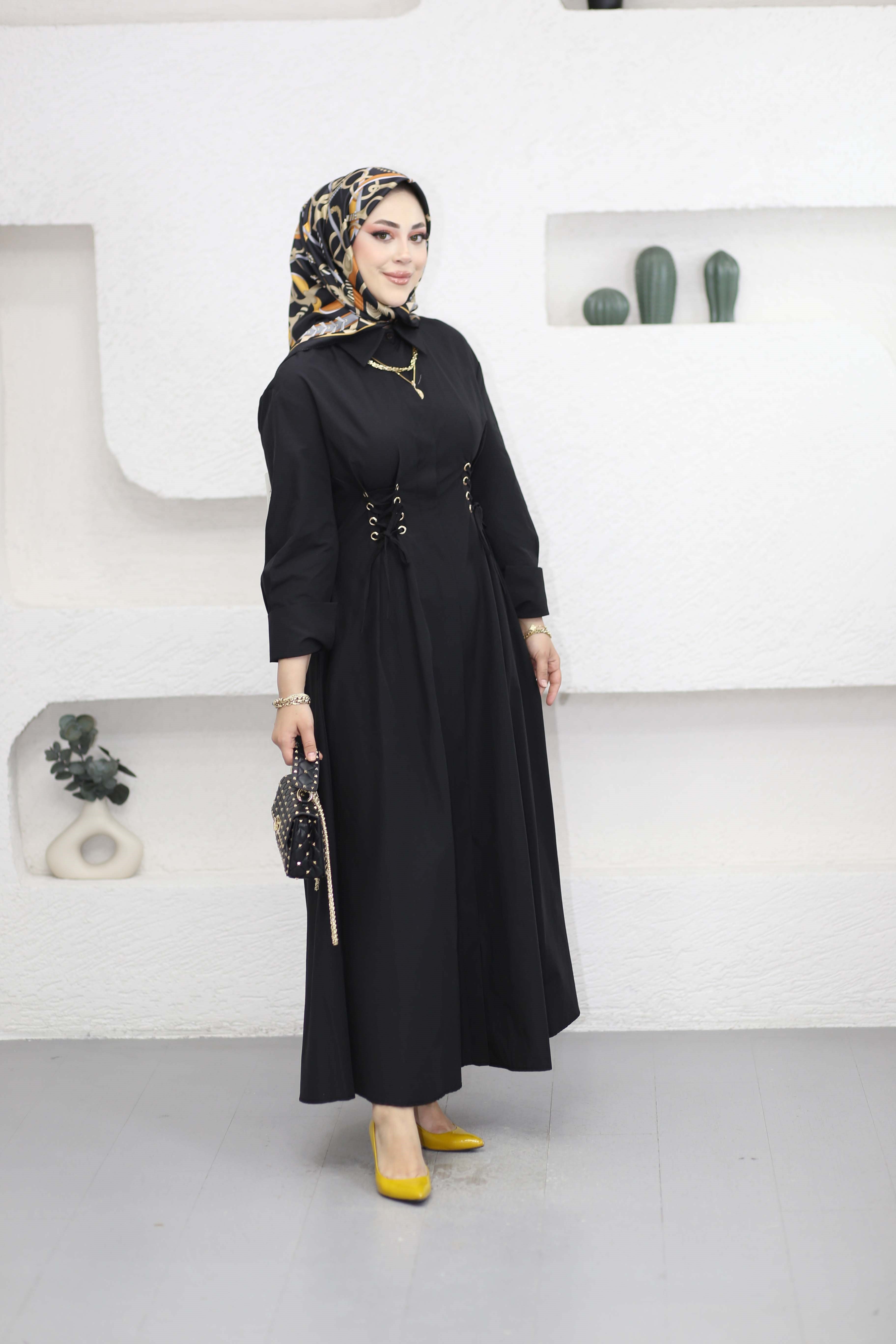 Kuş Gözlü Elbise Siyah 8053