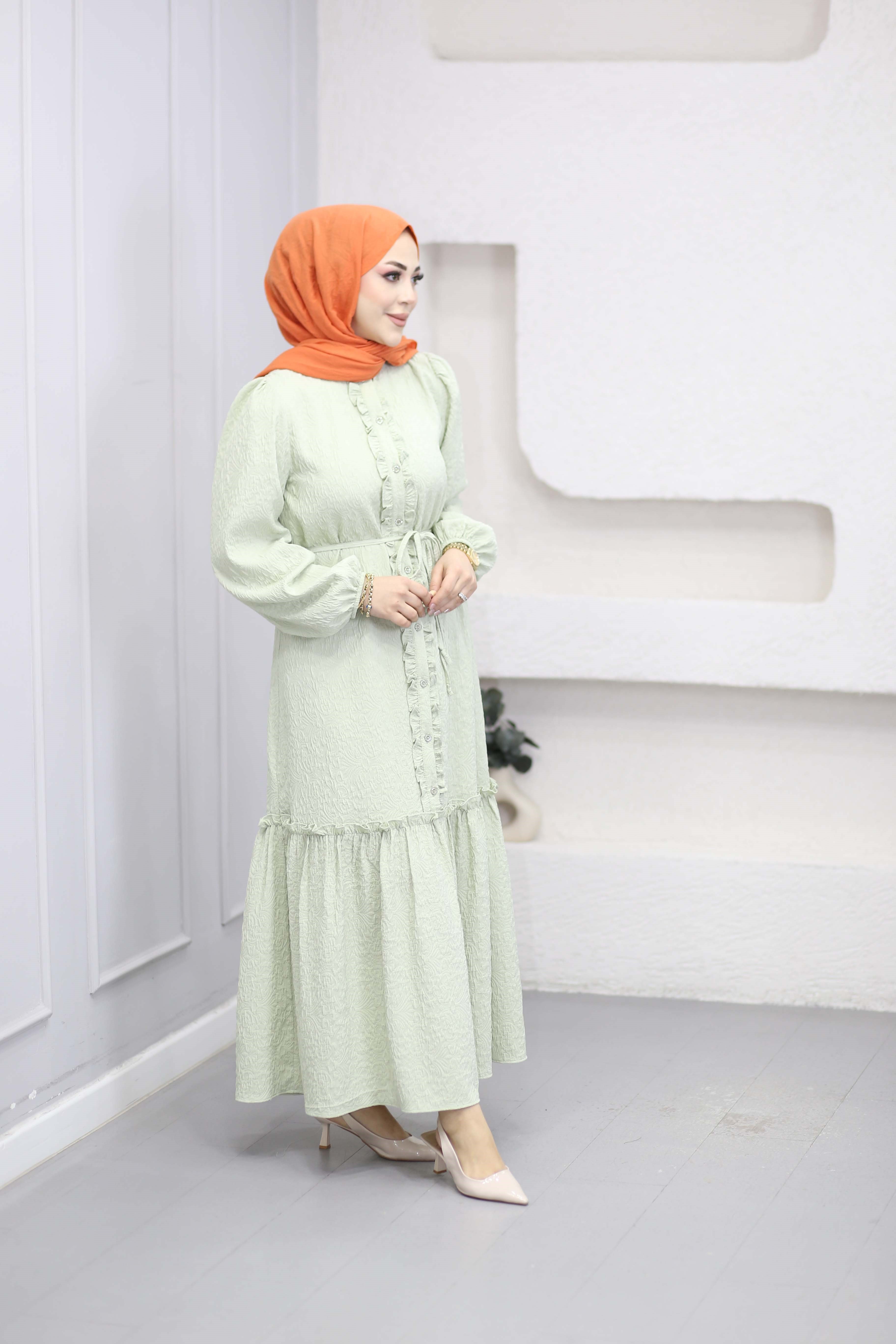Gofre Elbise Yeşil 1503