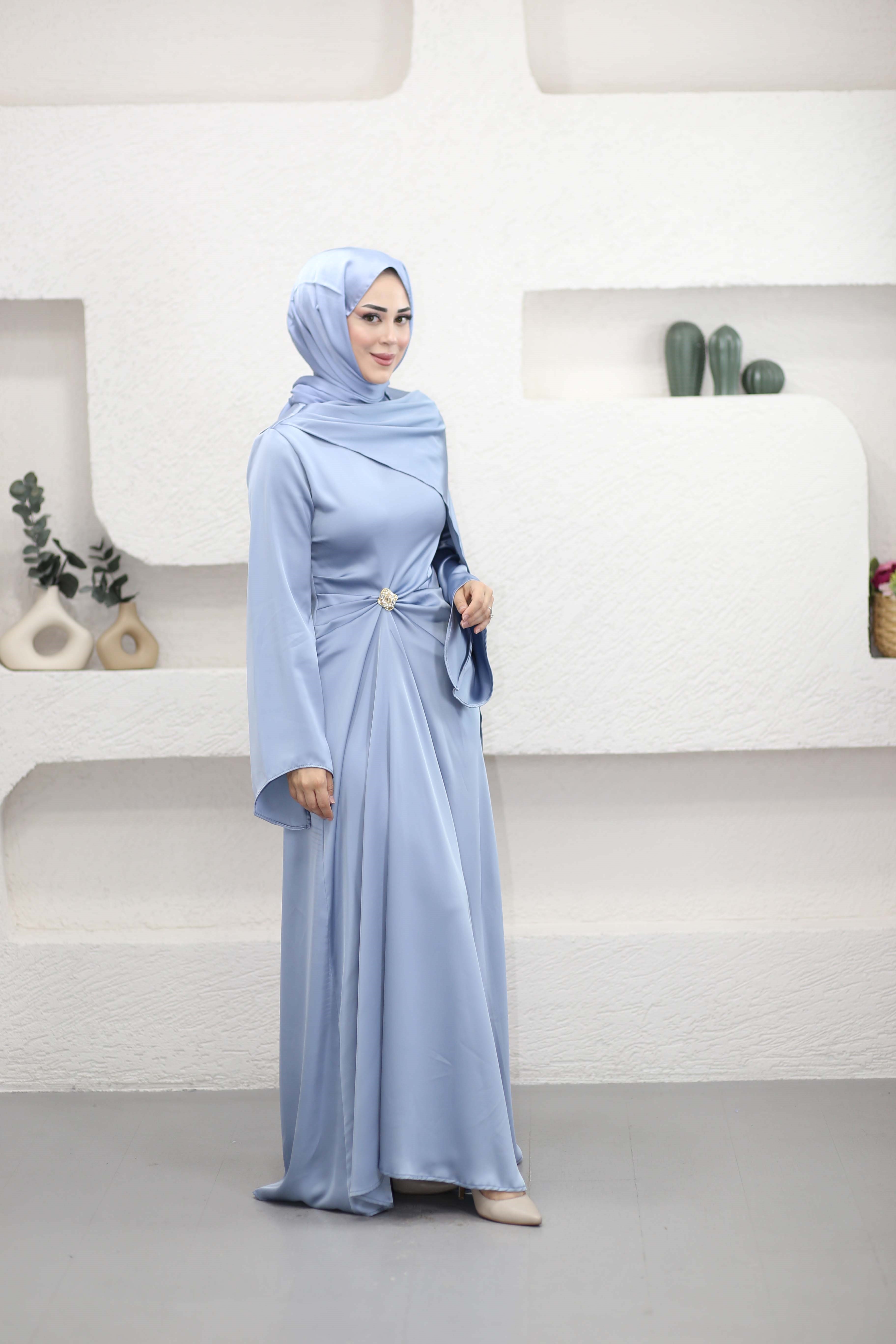 İsalle Broşlu Elbise Bebe Mavi 6841