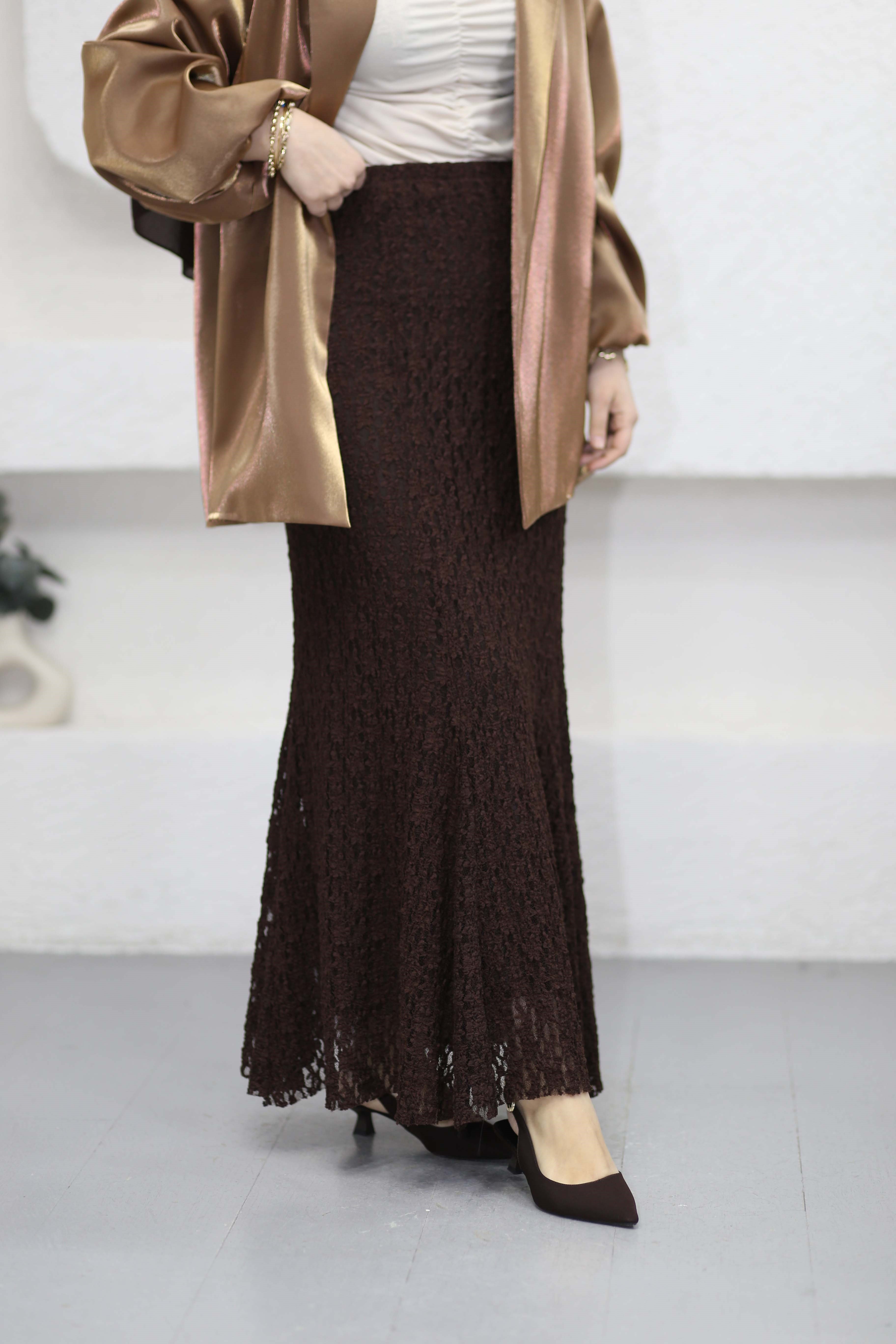 Dantelli Balık Etek Kahverengi 9554