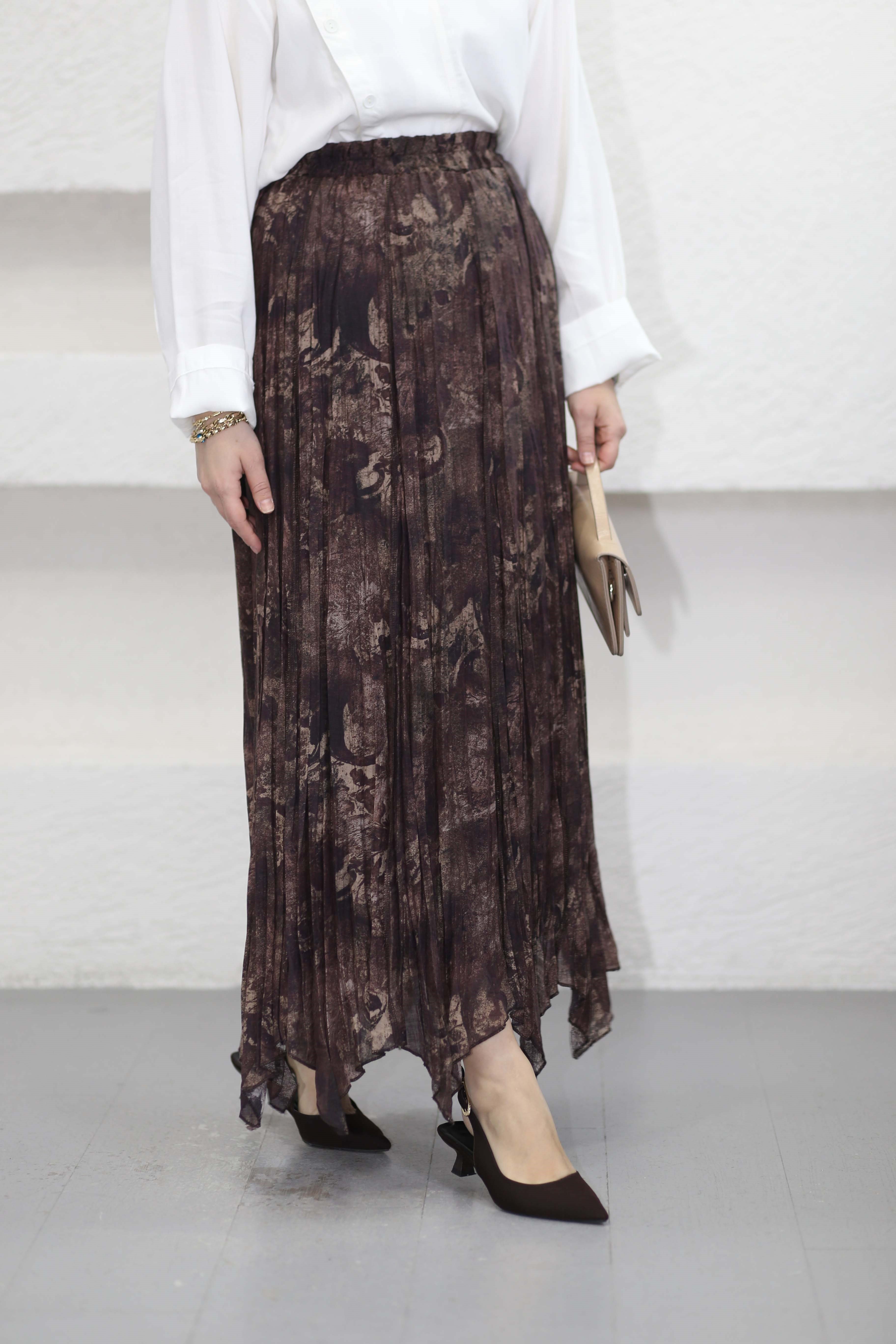 Efnan Desenli Etek Kahverengi 019