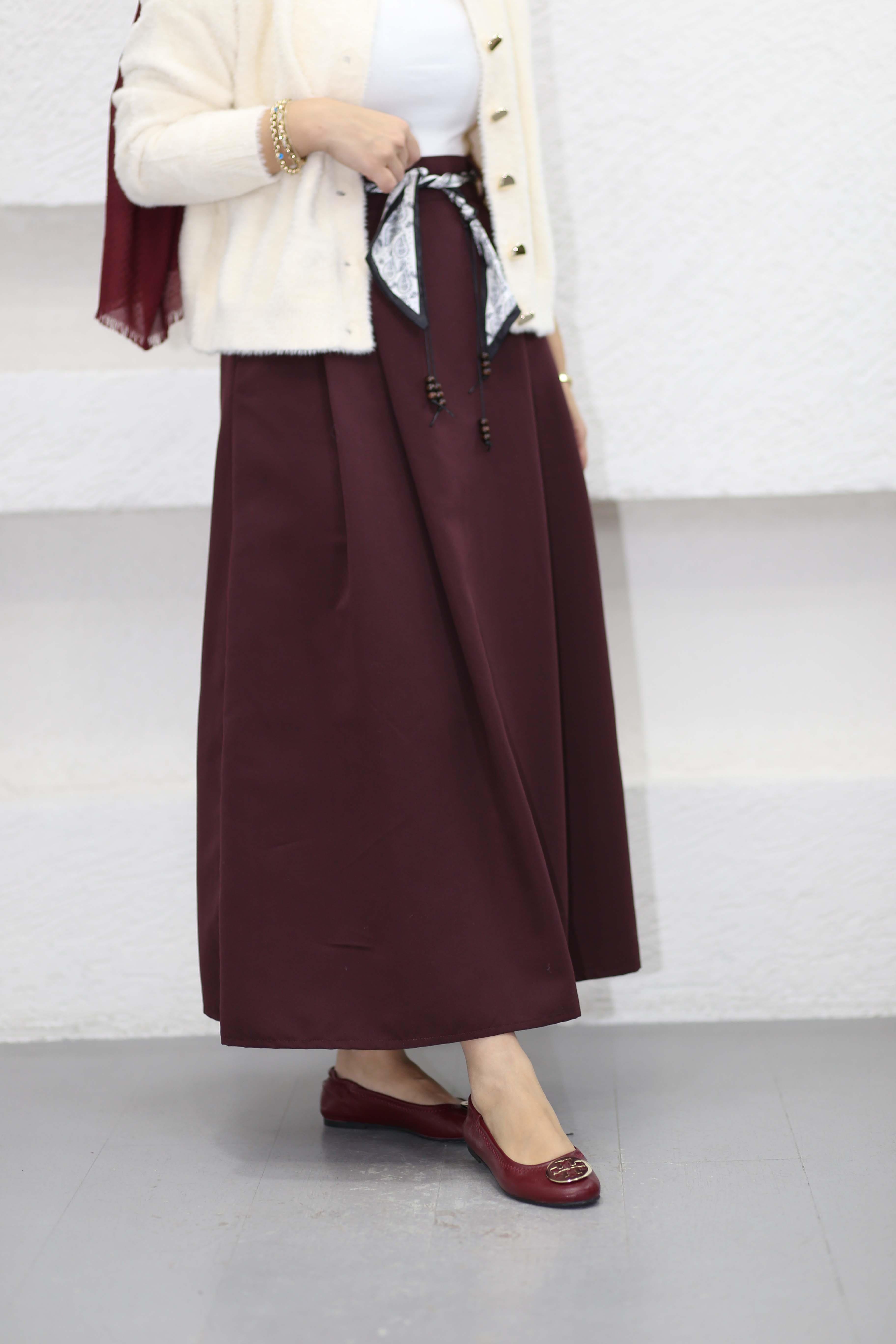 Fular Geçirmeli Etek Bordo 250327