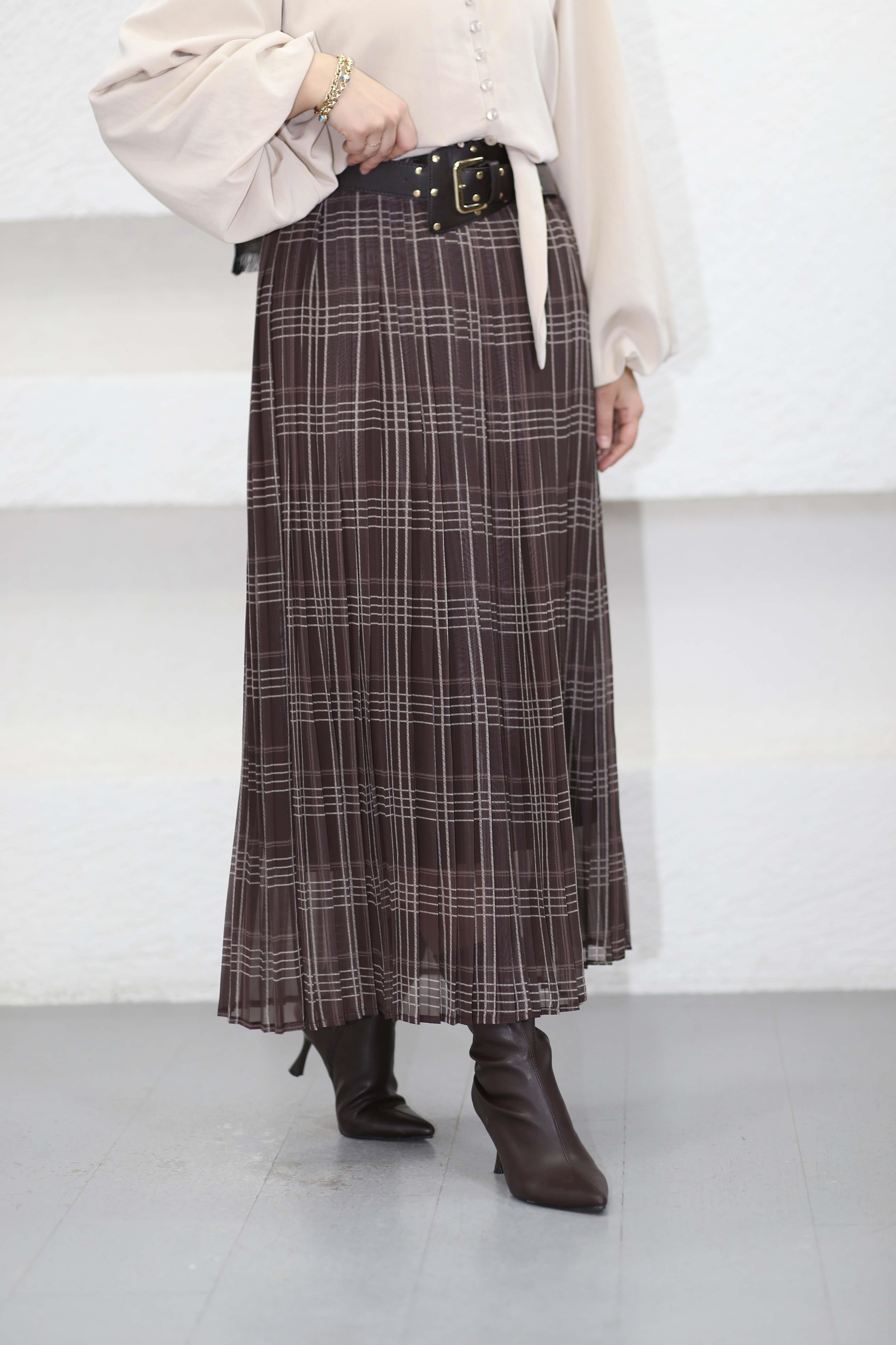 Kemerli Pilise Etek Kahverengi 9420