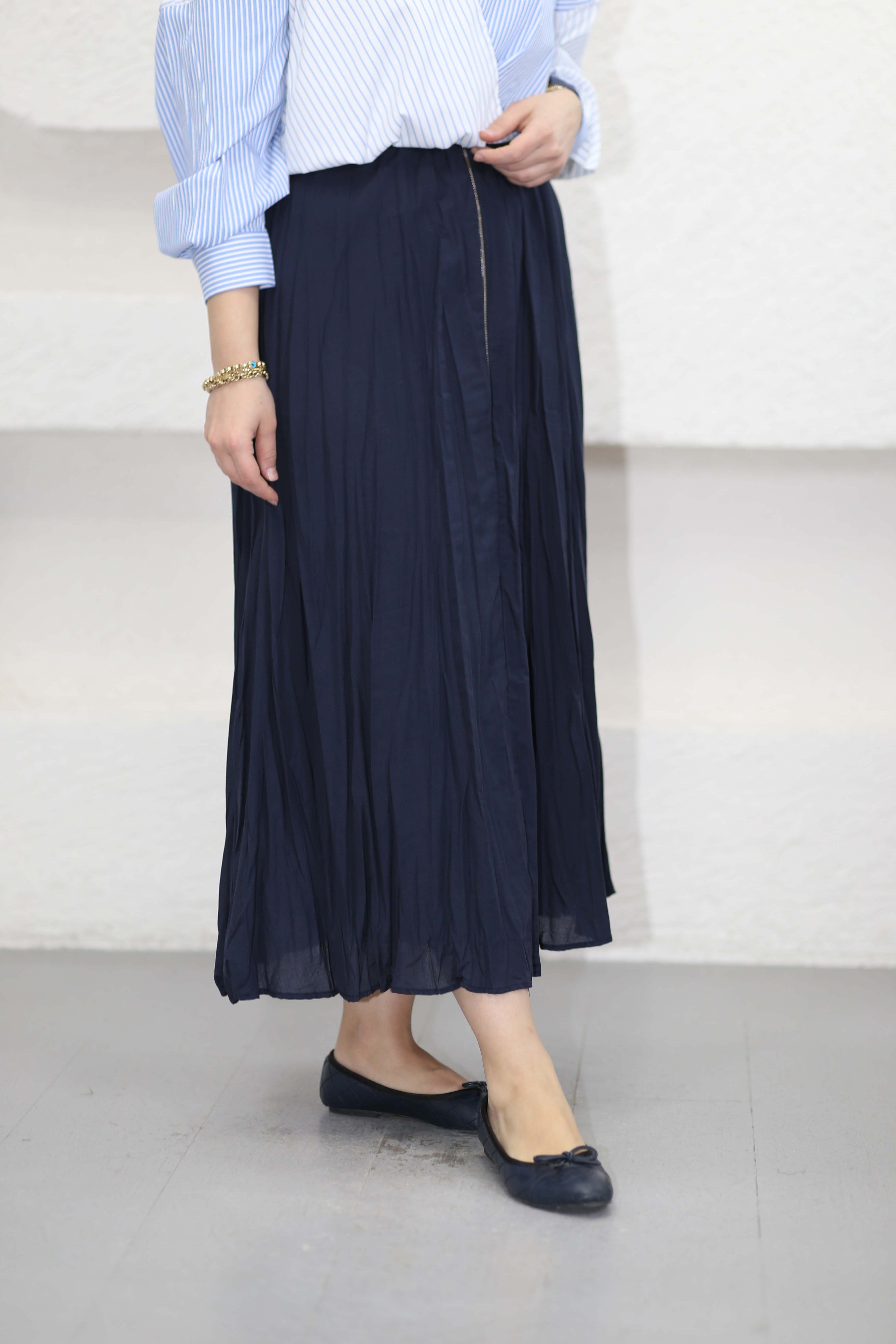 Fermuarlı Vual Etek Lacivert 5006