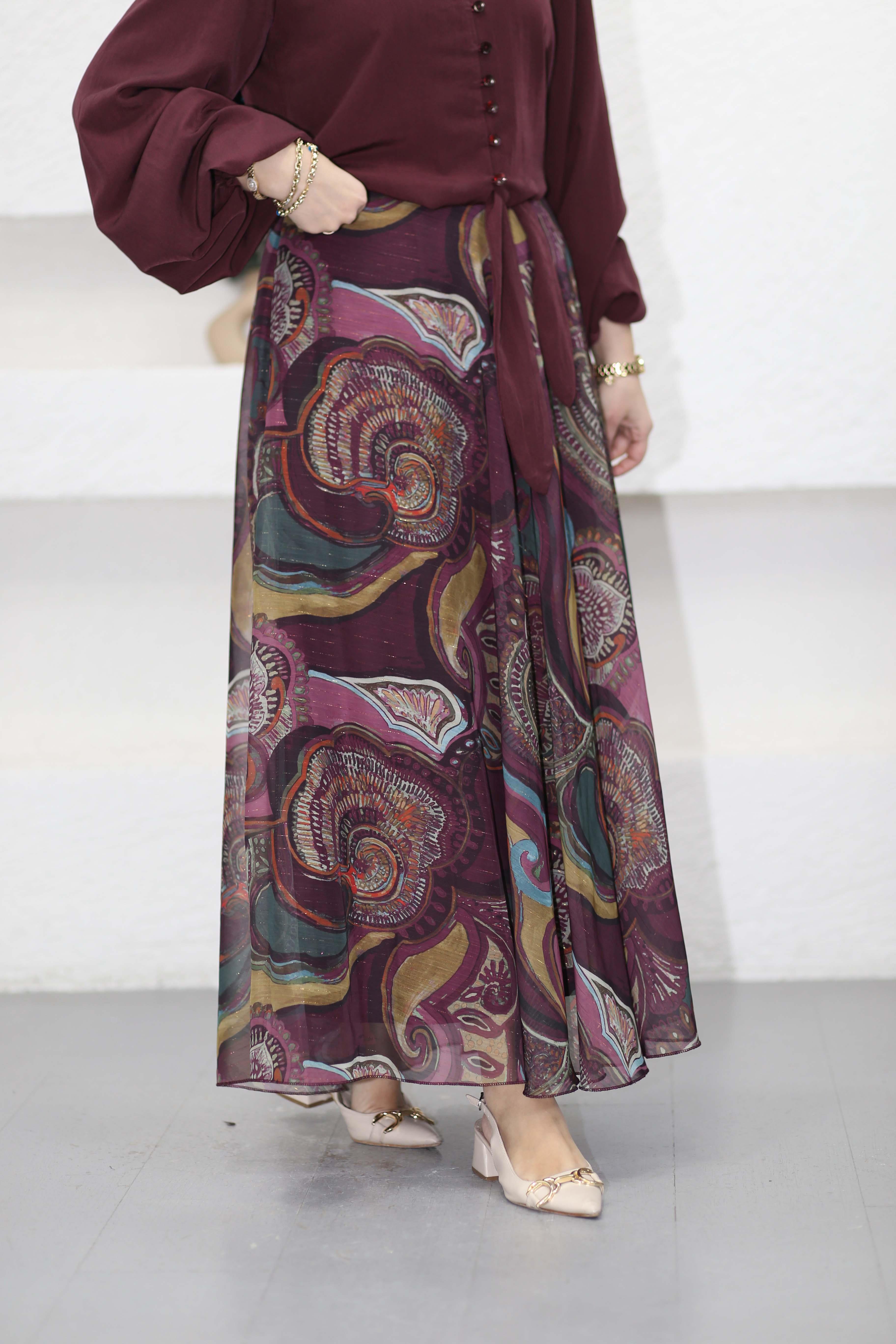 Simli Desenli Etek Mürdüm 018