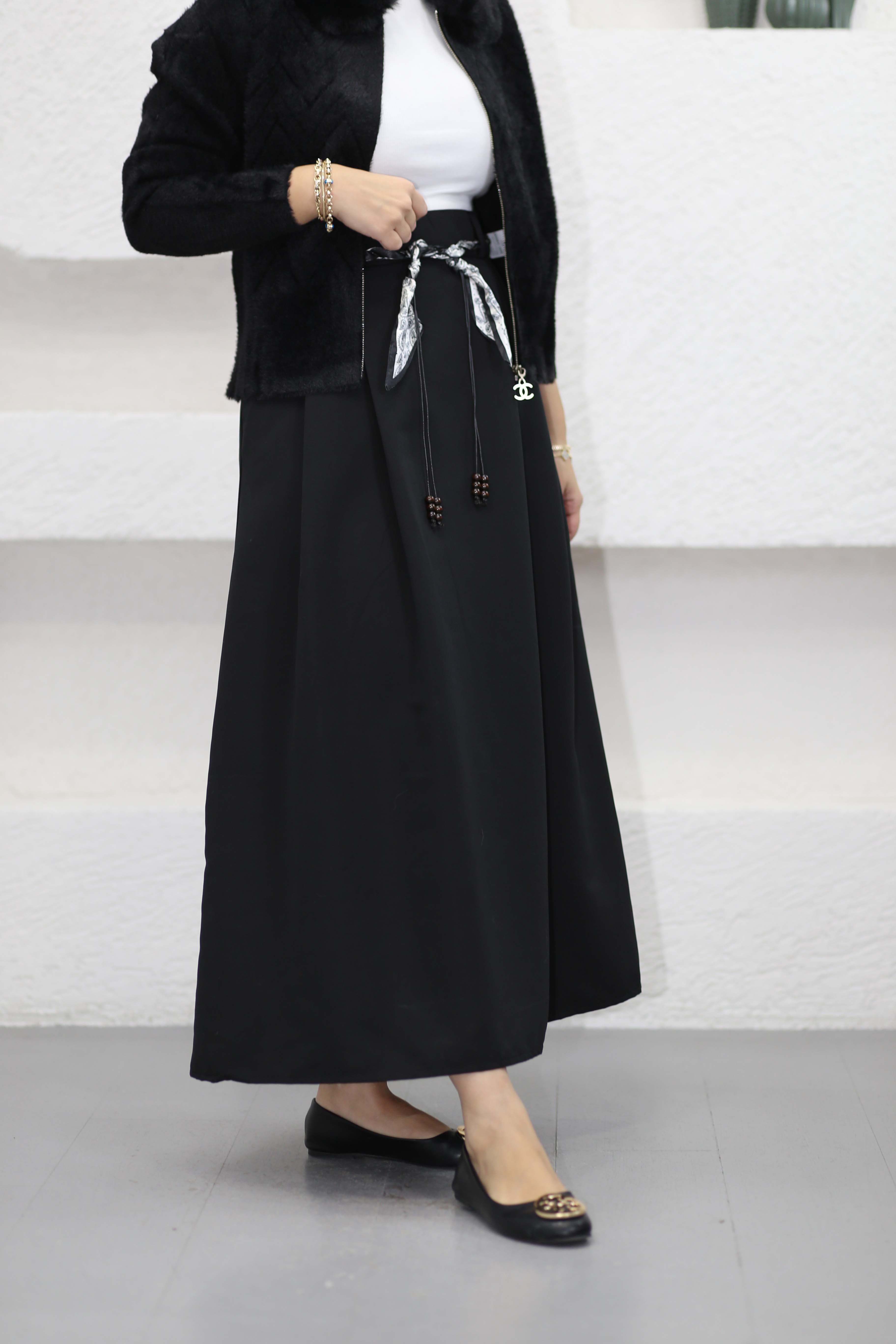 Fular Geçirmeli Etek Siyah 250327